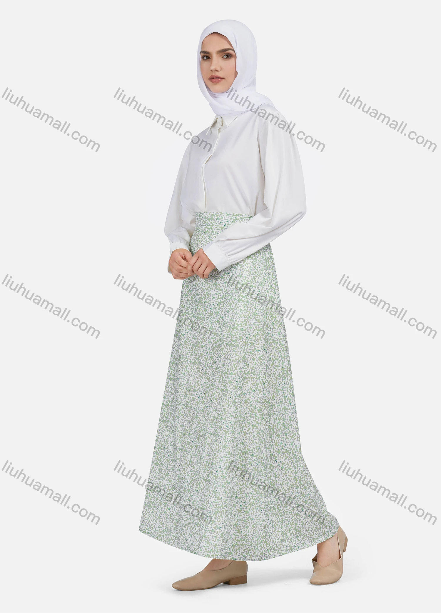 Wholesale Women's Casual Floral Print Elastic High Waist Maxi Skirts 1362# - Liuhuamall