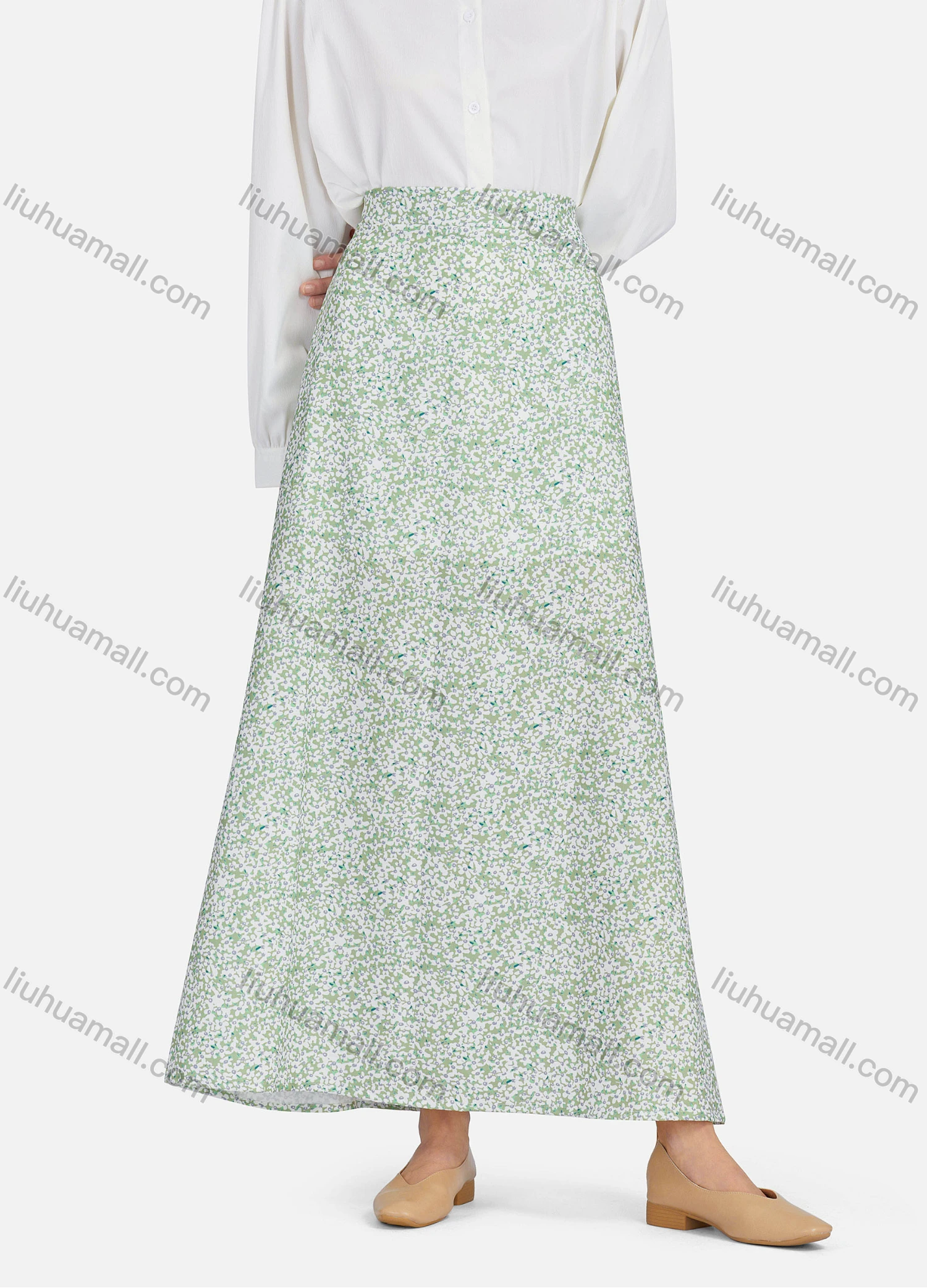 Wholesale Women's Casual Floral Print Elastic High Waist Maxi Skirts 1362# - Liuhuamall