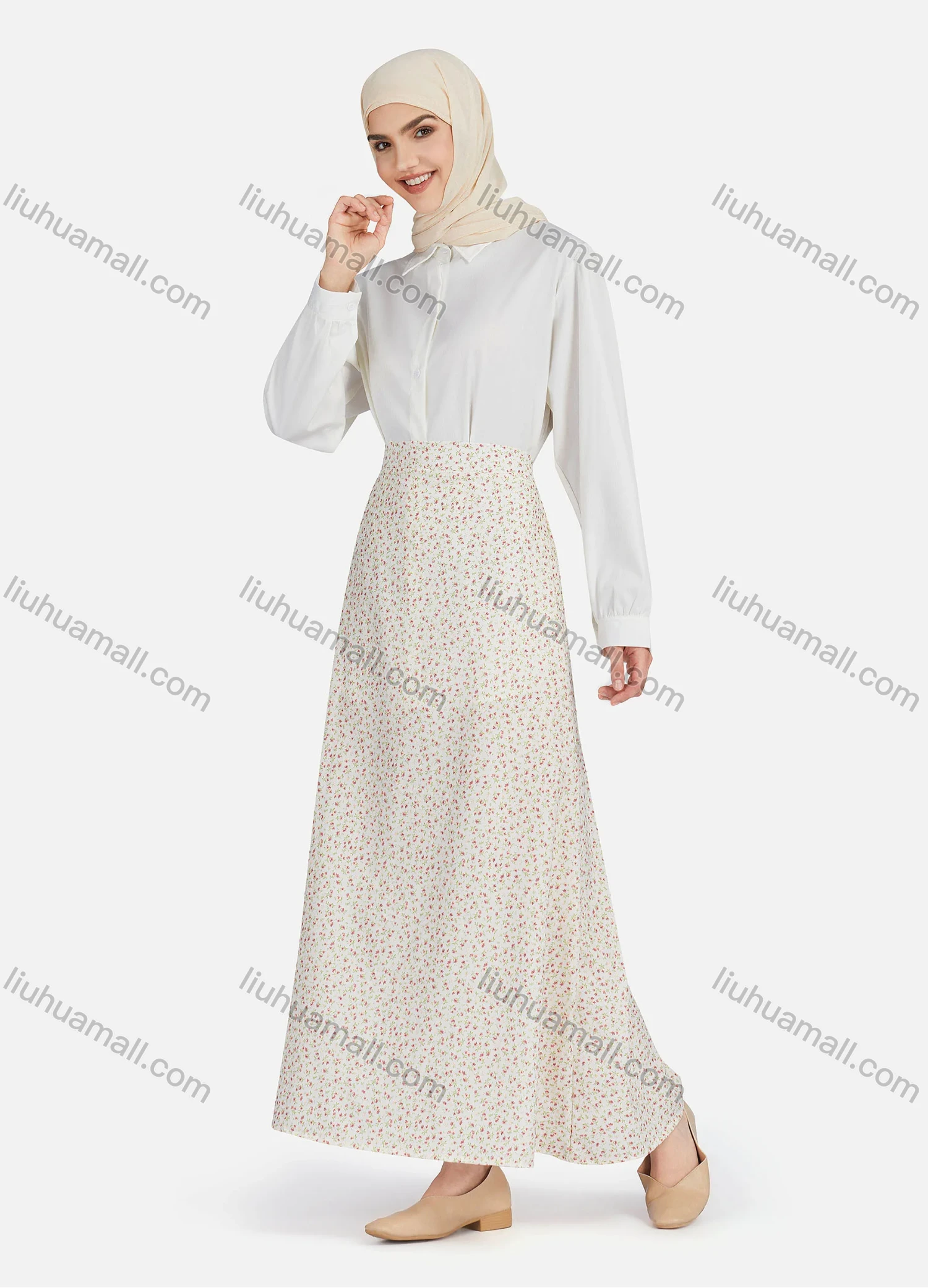 Wholesale Women's Casual Floral Print Elastic High Waist Maxi Skirts 1362# - Liuhuamall