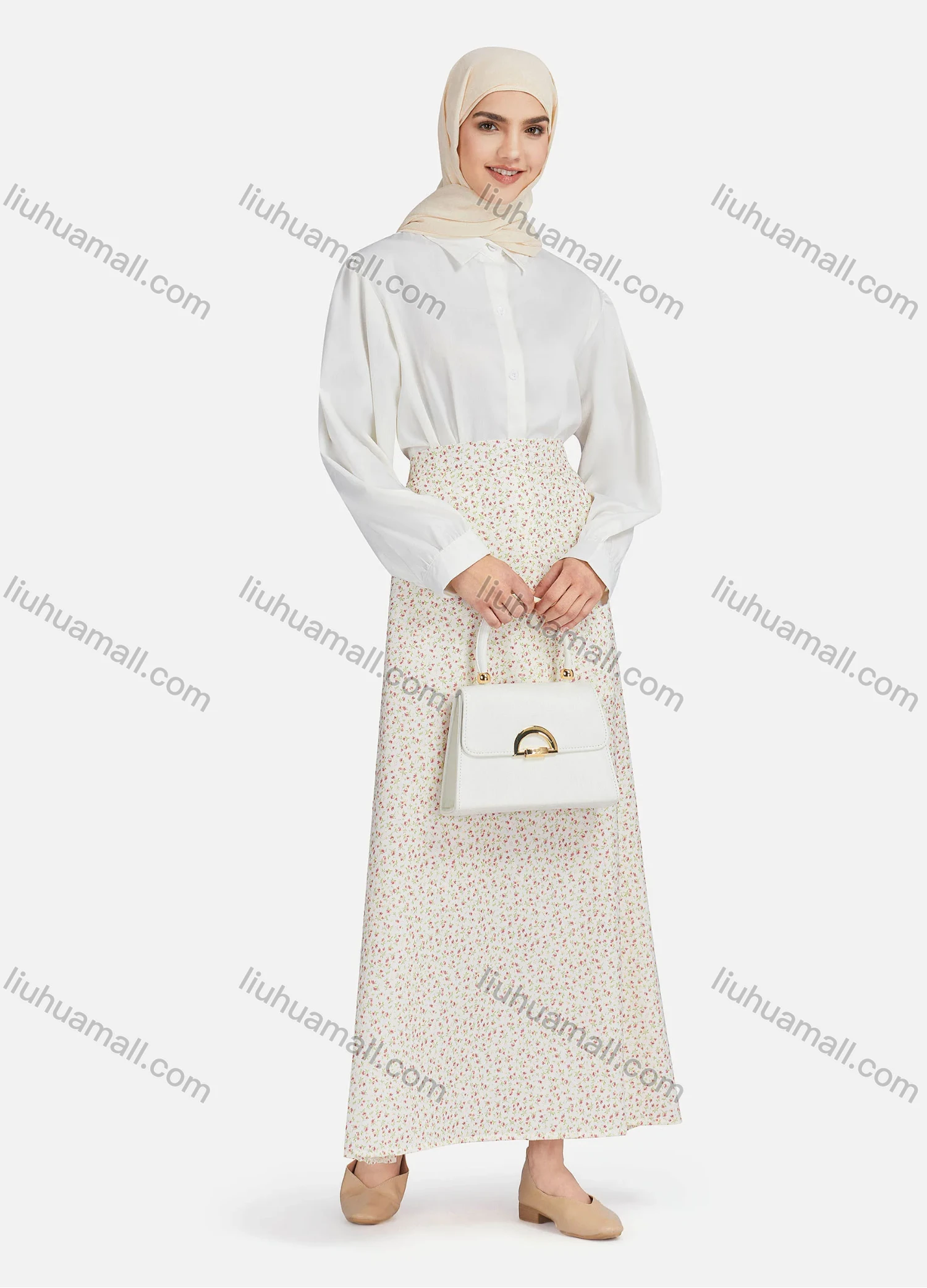 Wholesale Women's Casual Floral Print Elastic High Waist Maxi Skirts 1362# - Liuhuamall