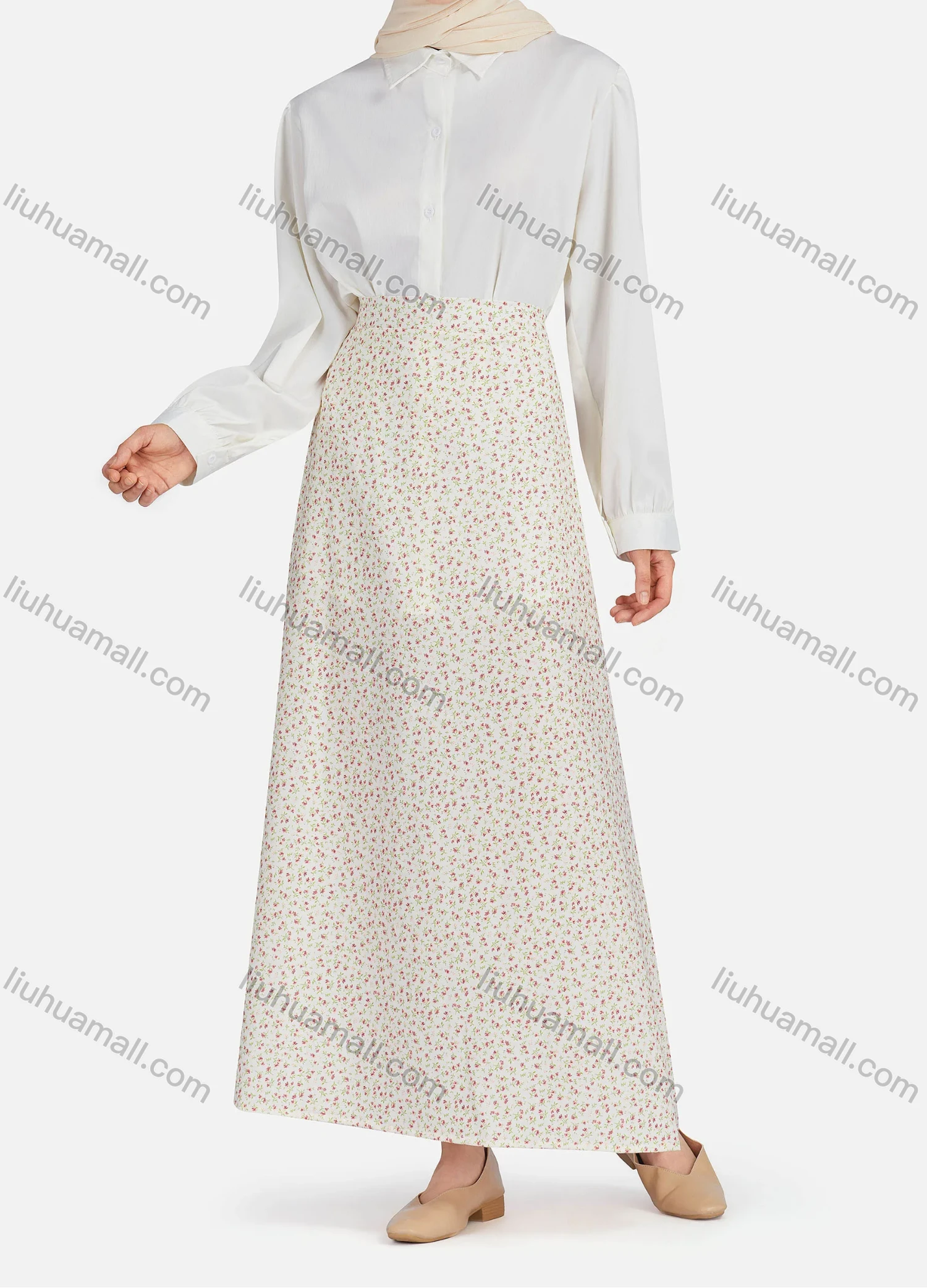 Wholesale Women's Casual Floral Print Elastic High Waist Maxi Skirts 1362# - Liuhuamall