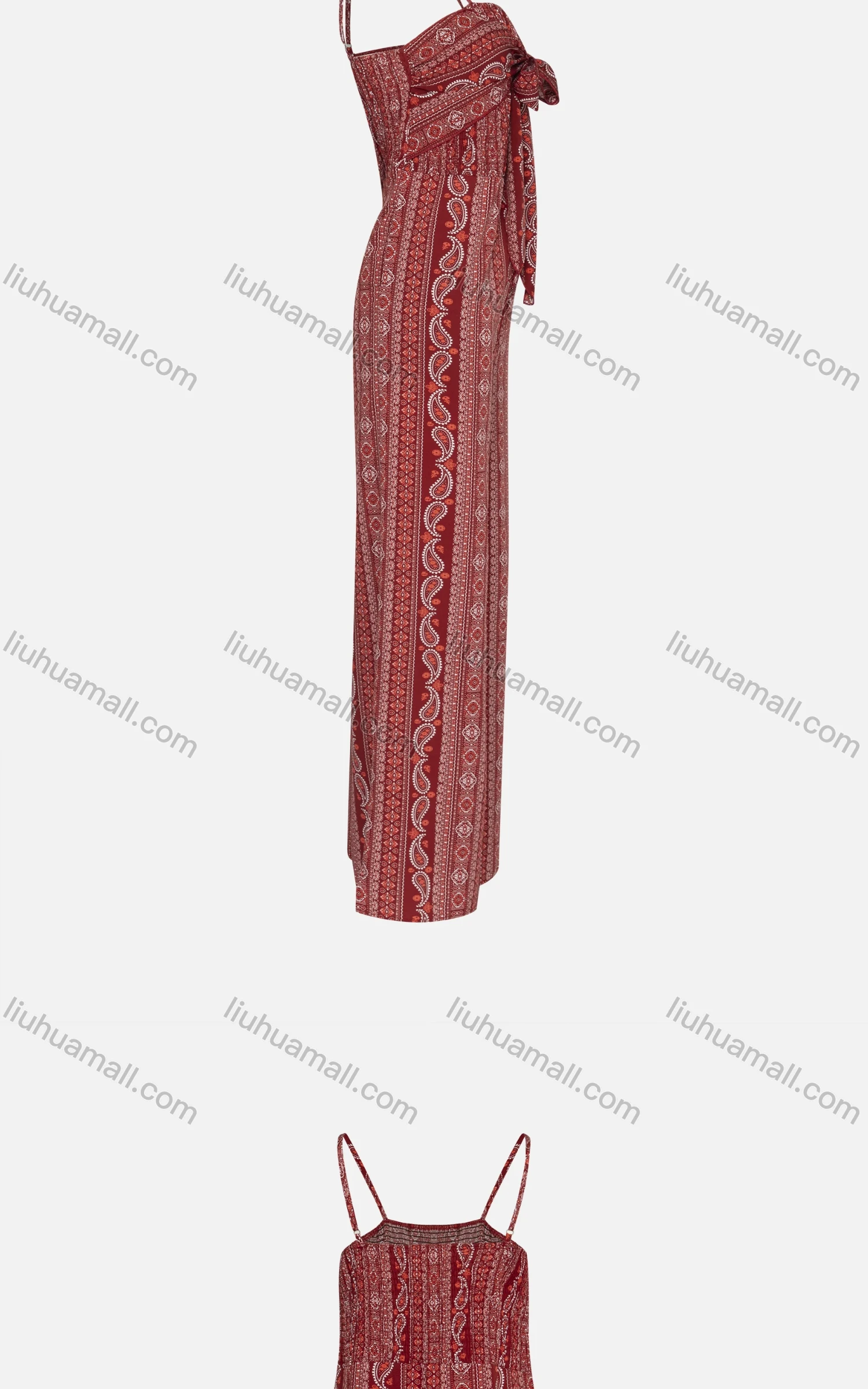 Wholesale Women's Vintage Spaghetti Strap Bow Knot Paisley Folk Art Jumpsuit 320# - Liuhuamall