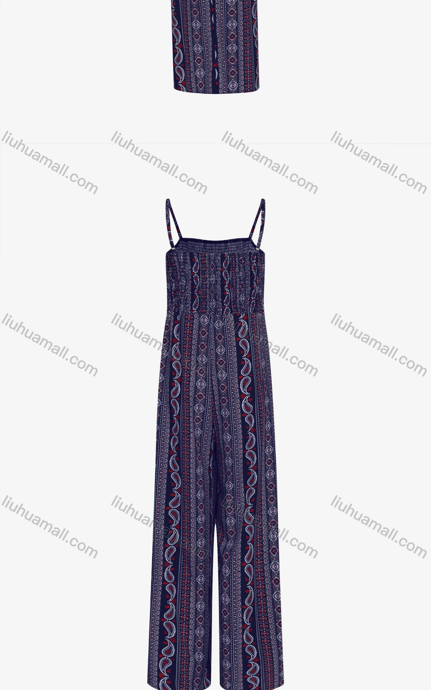 Wholesale Women's Vintage Spaghetti Strap Bow Knot Paisley Folk Art Jumpsuit 320# - Liuhuamall