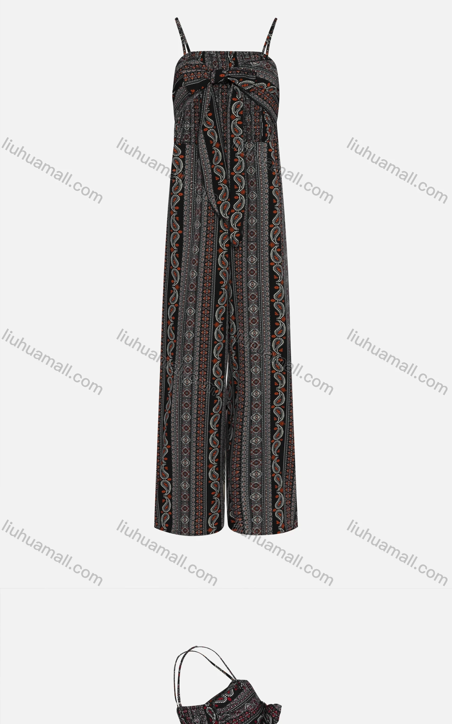 Wholesale Women's Vintage Spaghetti Strap Bow Knot Paisley Folk Art Jumpsuit 320# - Liuhuamall