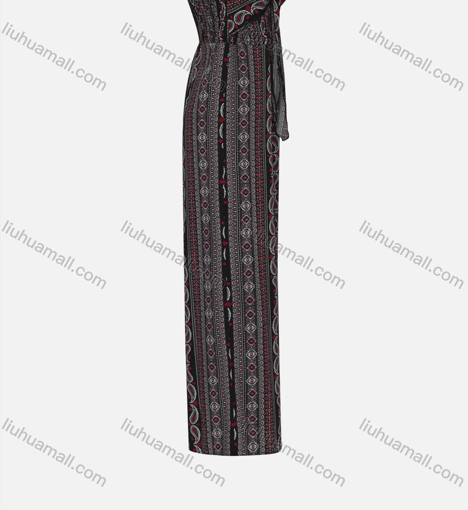 Wholesale Women's Vintage Spaghetti Strap Bow Knot Paisley Folk Art Jumpsuit 320# - Liuhuamall