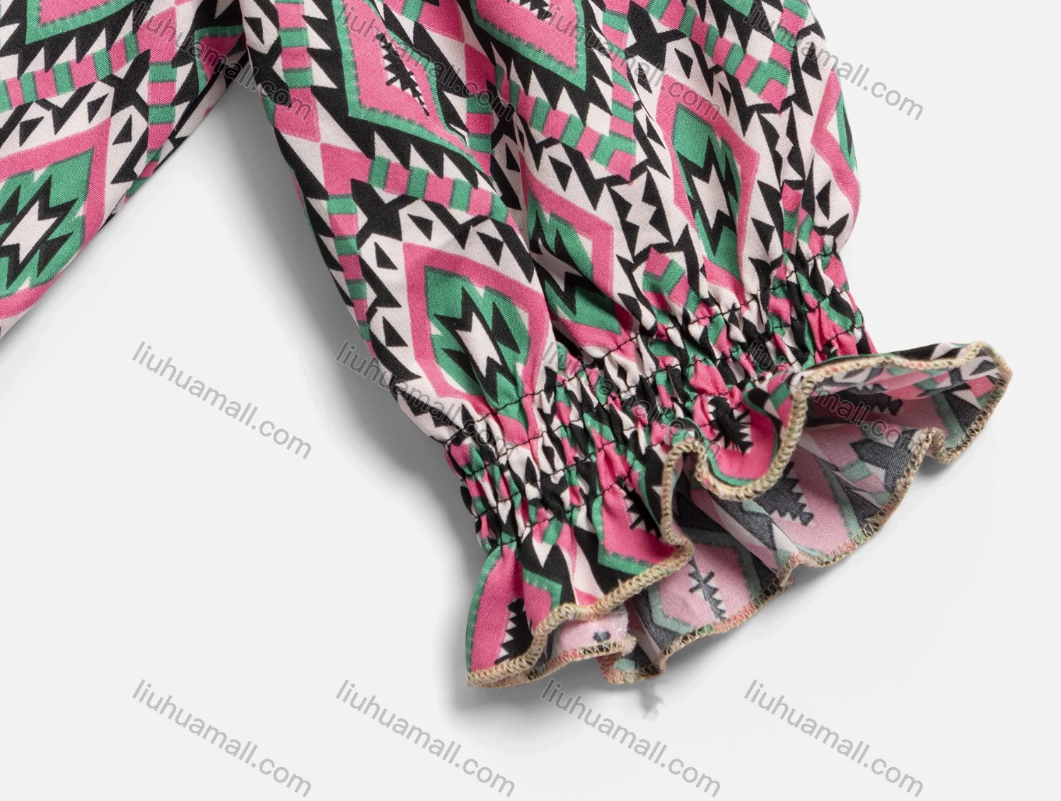 Wholesale Women's Vintage V Neck Long Sleeve Geo Print Tassel Embroidered Midi Dress 202325# - Liuhuamall