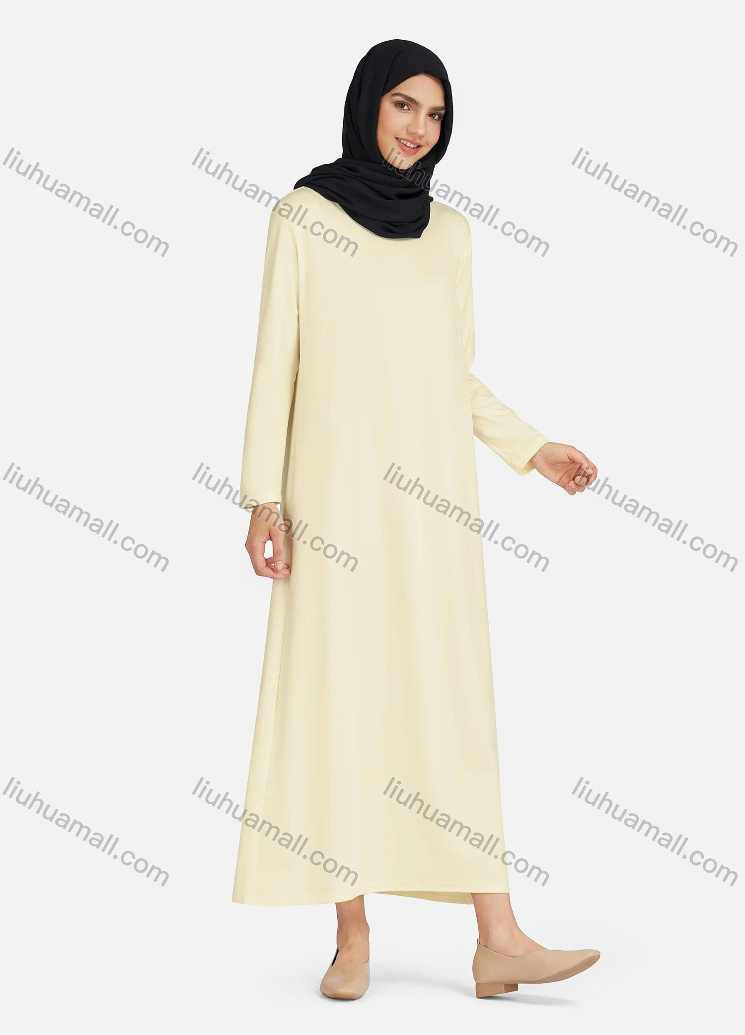 Wholesale Women's Casual Plain Round Neck Long Sleeve Maxi Dress 1364# - Liuhuamall