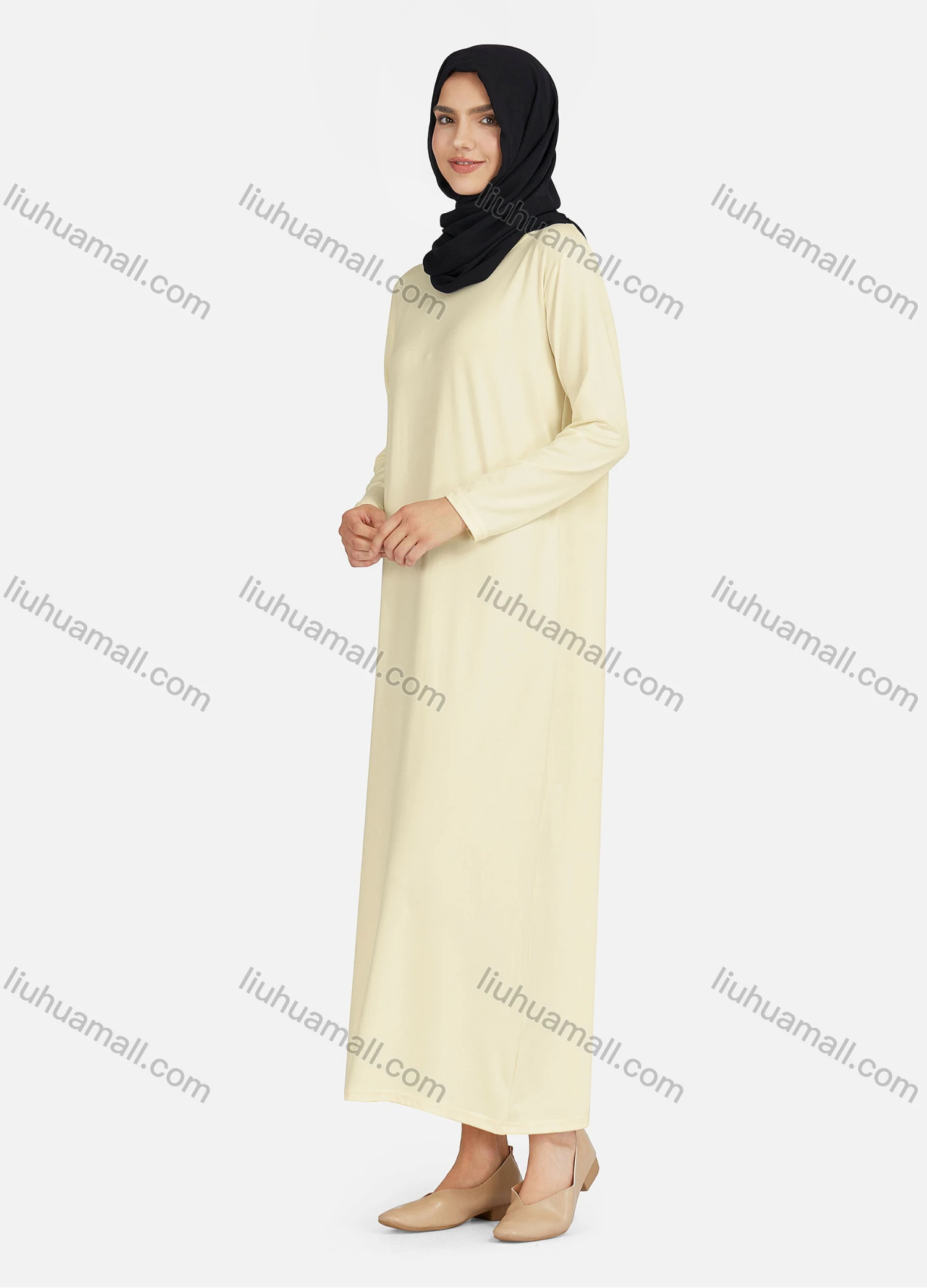 Wholesale Women's Casual Plain Round Neck Long Sleeve Maxi Dress 1364# - Liuhuamall