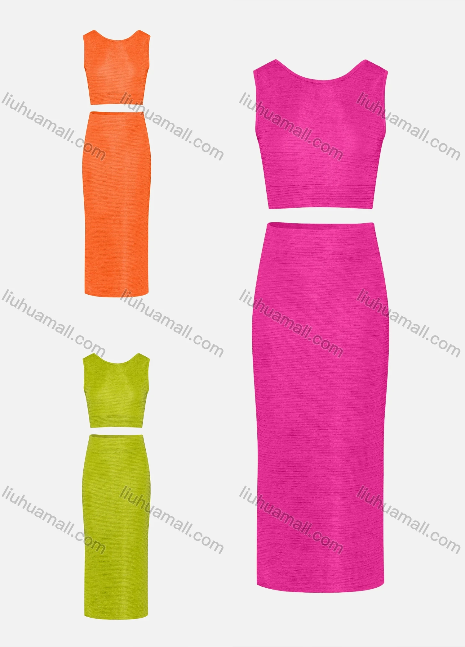 Wholesale Women's Sexy Plain Crop Backless Tie Back Tank Top 2-piece Set 313# - Liuhuamall