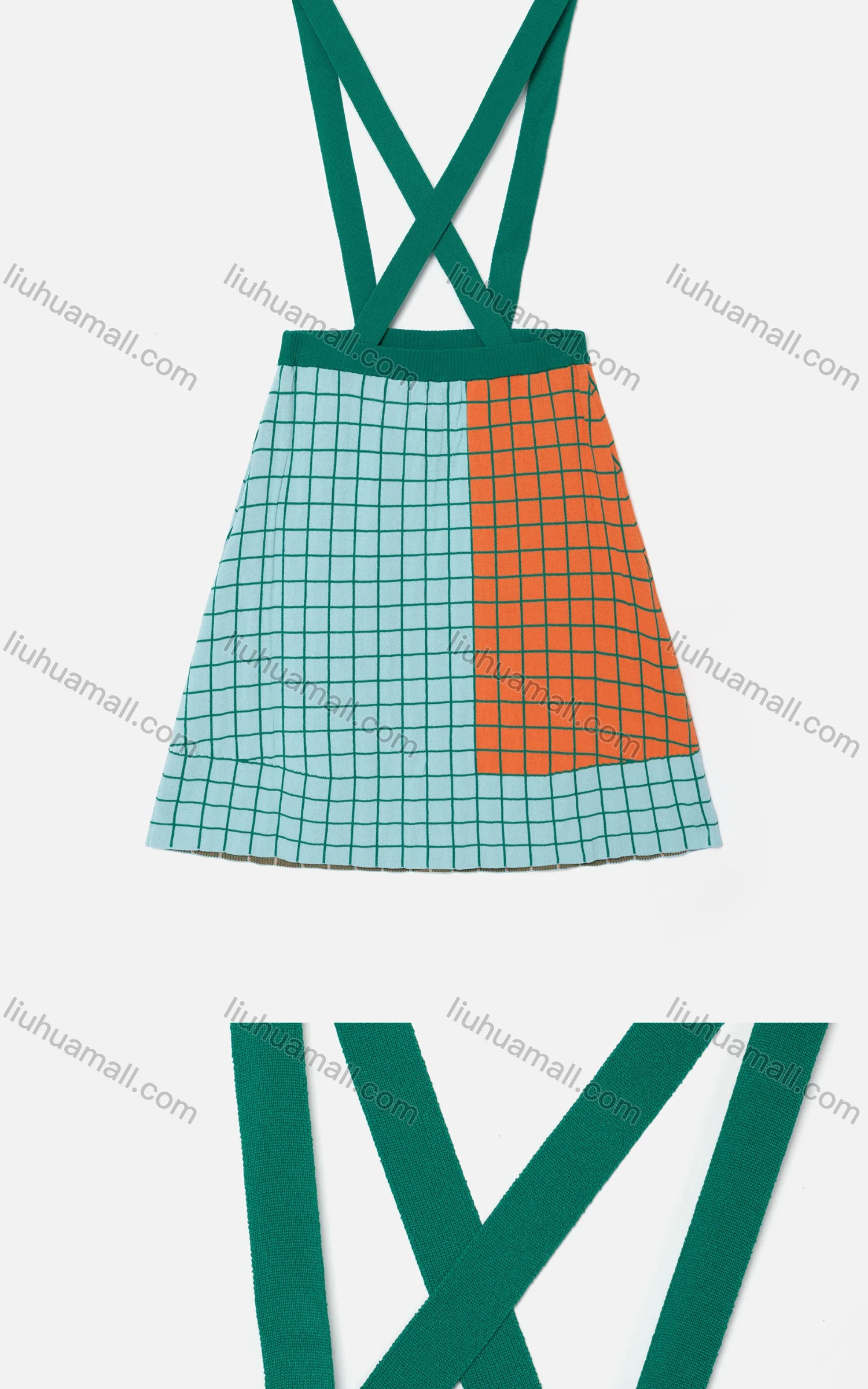 Wholesale Girls' Casual Plaid Colorblock Spaghetti Strap Knit Skirt MB22ALQ628# - Liuhuamall