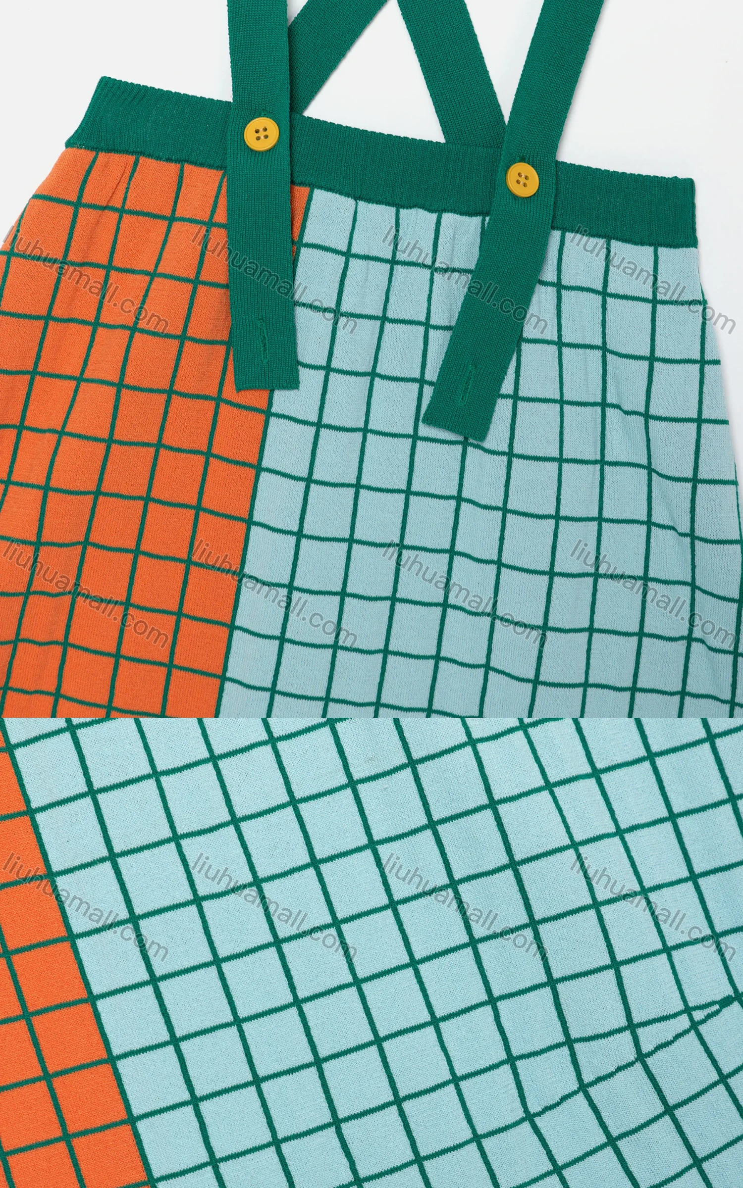 Wholesale Girls' Casual Plaid Colorblock Spaghetti Strap Knit Skirt MB22ALQ628# - Liuhuamall