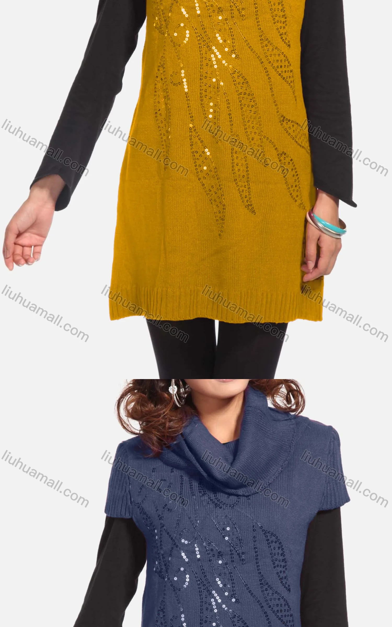 Wholesale Women's Casual Plain Turtleneck Beaded Sequin Knit Tunic 311# - Liuhuamall