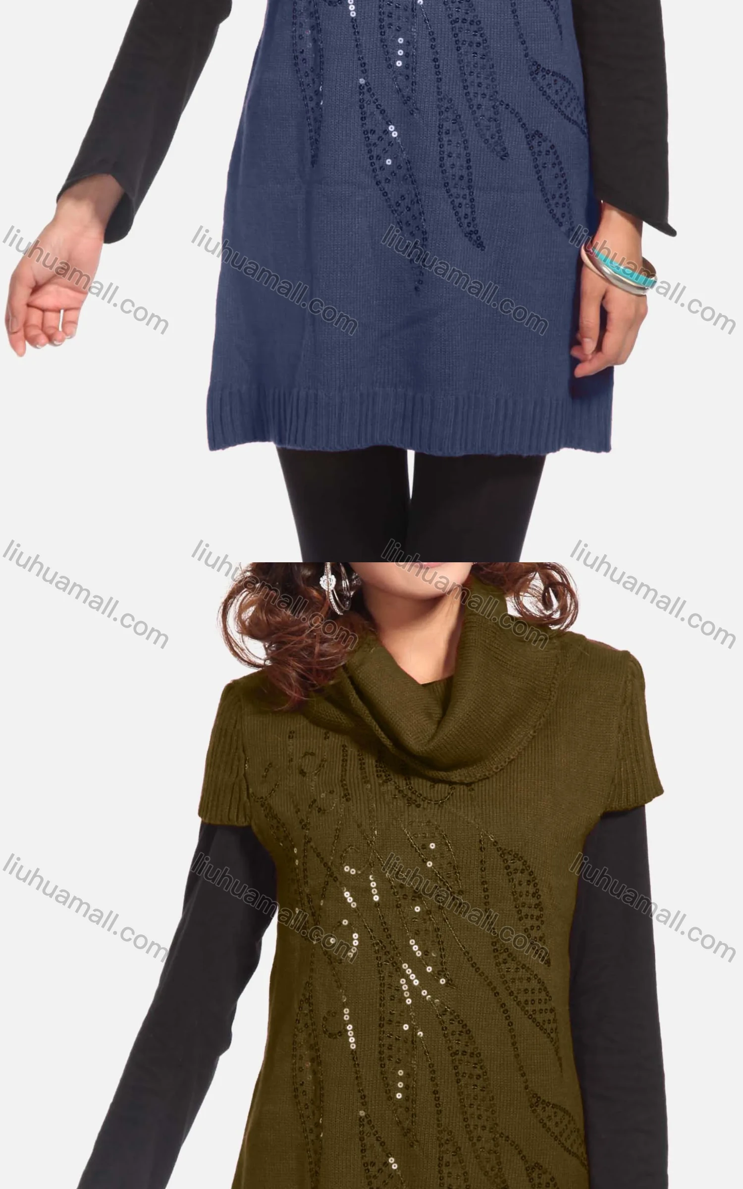 Wholesale Women's Casual Plain Turtleneck Beaded Sequin Knit Tunic 311# - Liuhuamall