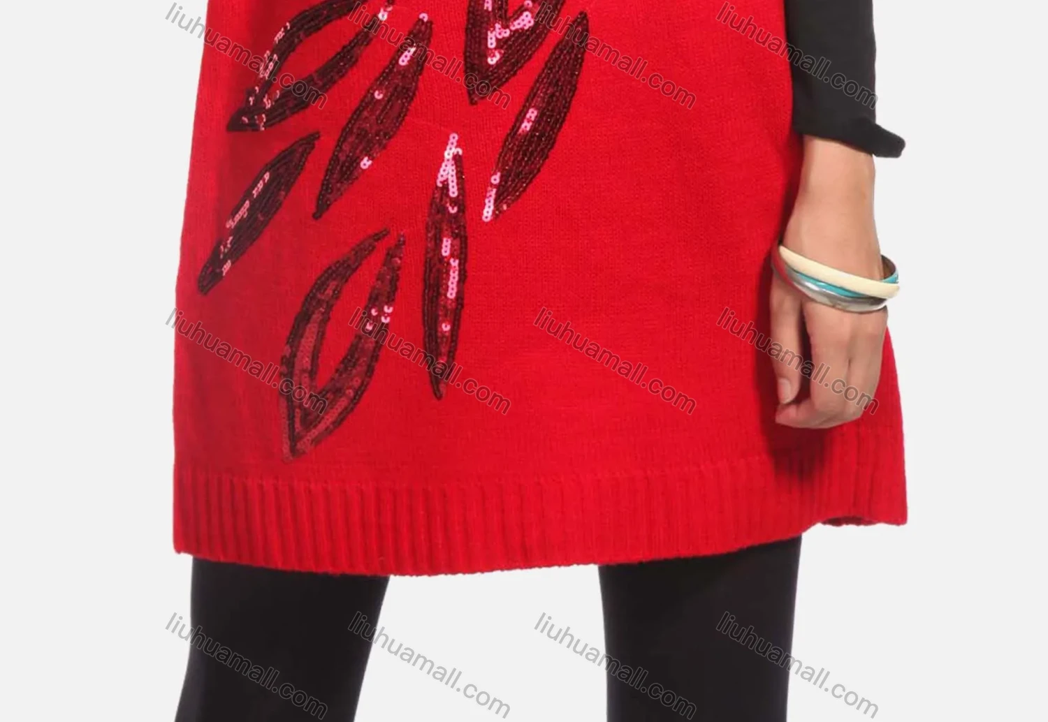 Wholesale Women's Casual Short Sleeve Turtleneck Butterfly Sequin Knit Tunic 350# - Liuhuamall