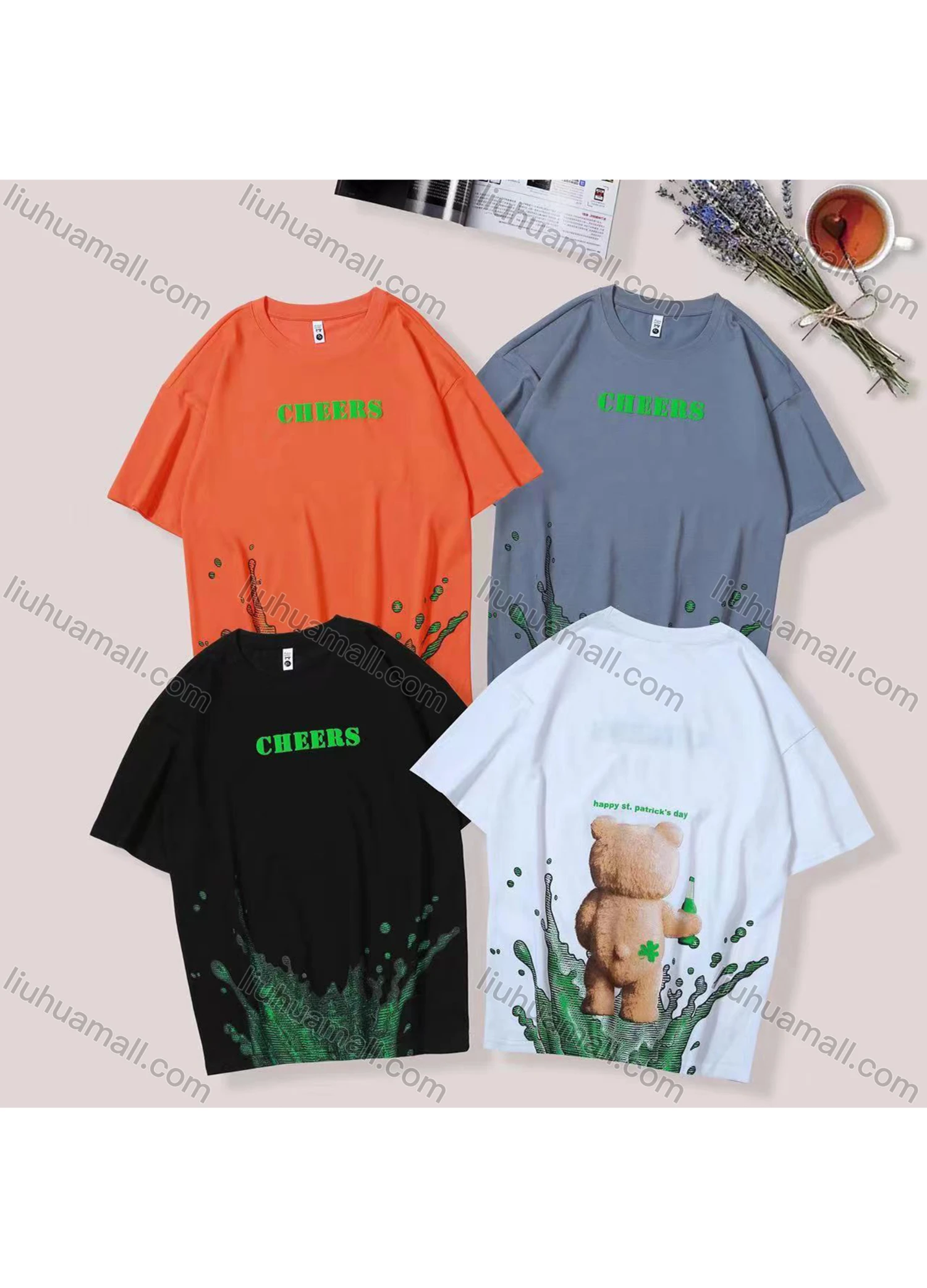 Wholesale Unisex's Men/Women Casual Letter & Cartoon Print Round Neck Short Sleeve Tee - Liuhuamall