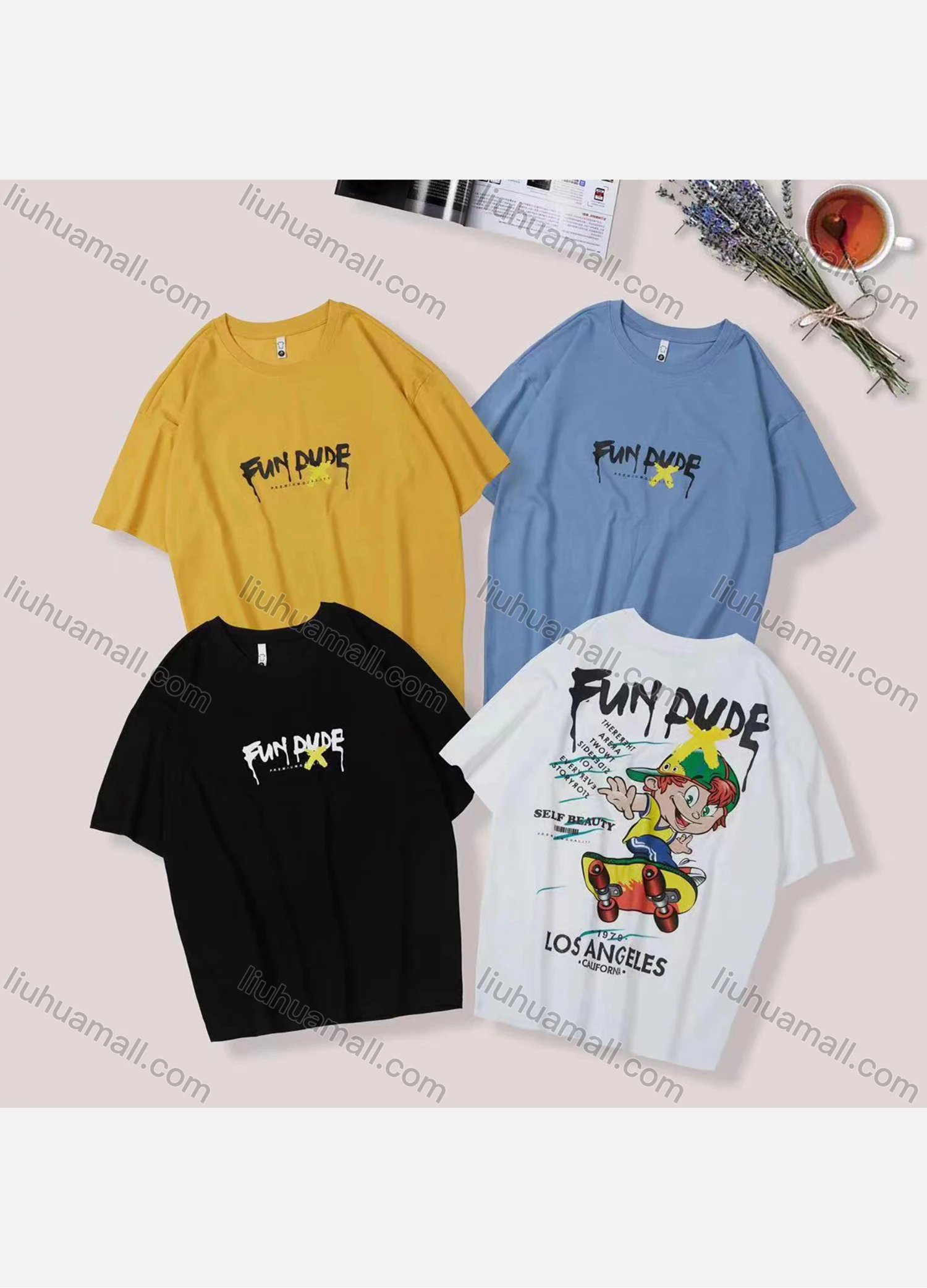 Wholesale Unisex's Men/Women Casual Letter & Cartoon Print Round Neck Short Sleeve Tee - Liuhuamall