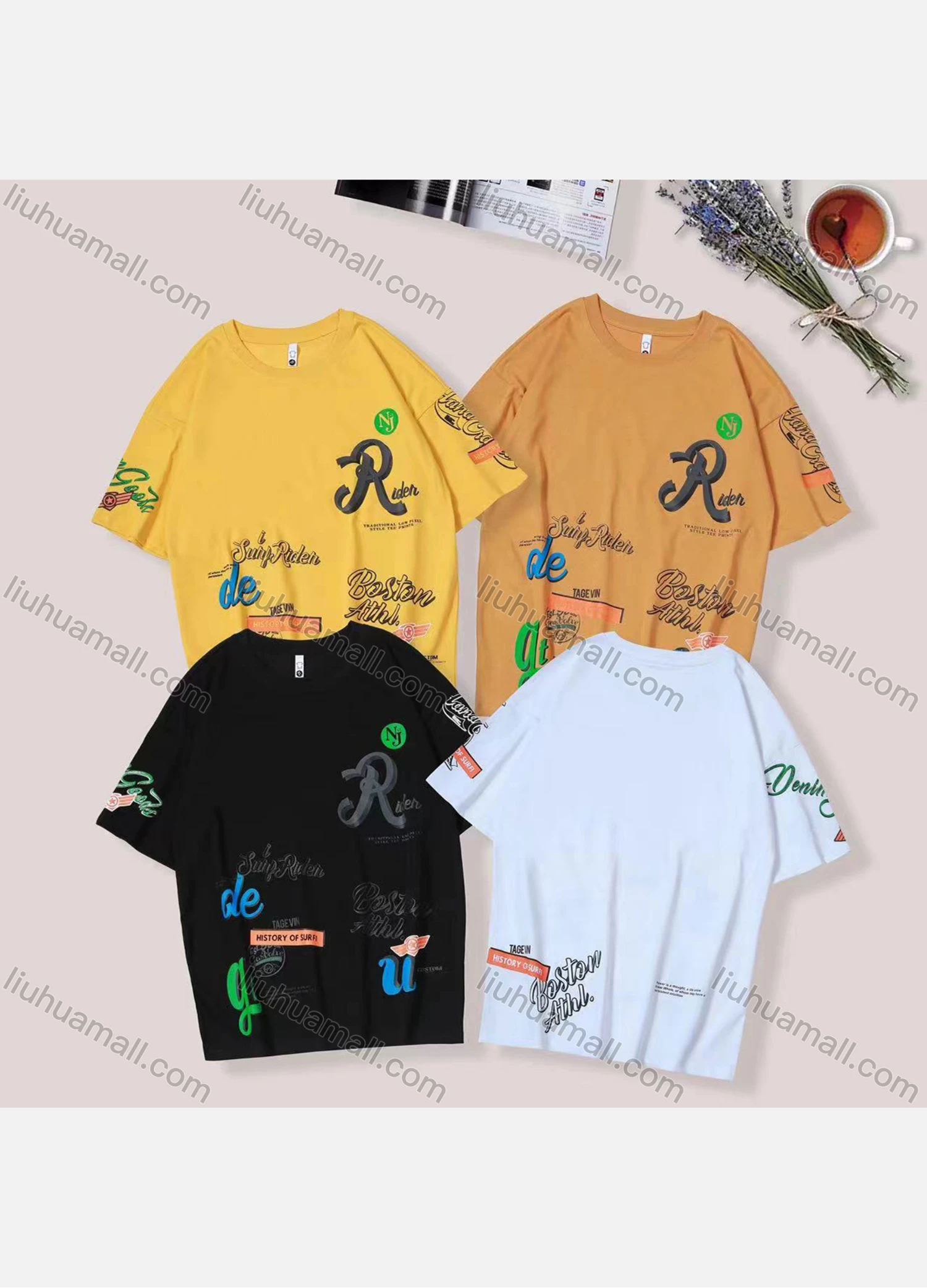 Wholesale Unisex's Men/Women Casual Letter Print Round Neck Short Sleeve Tee - Liuhuamall