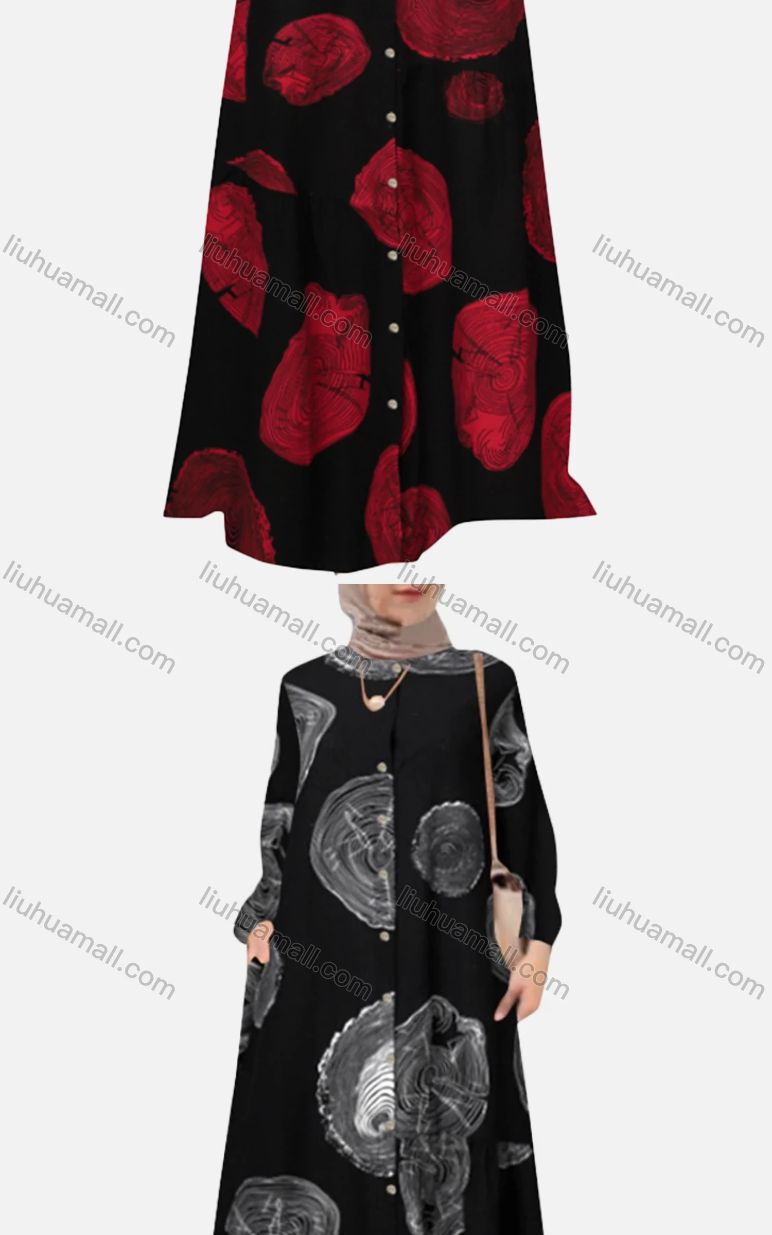 Wholesale Women's Islamic Muslim Button Down Floral Floor Length Abaya Dress - Liuhuamall