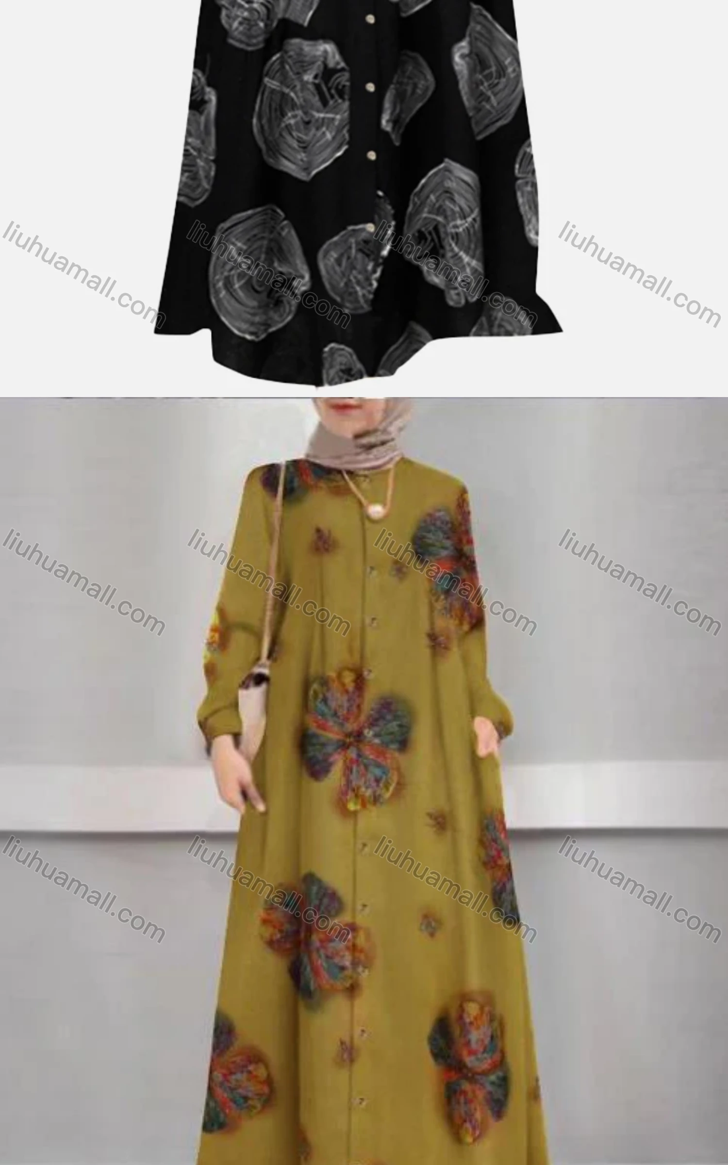 Wholesale Women's Islamic Muslim Button Down Floral Floor Length Abaya Dress - Liuhuamall