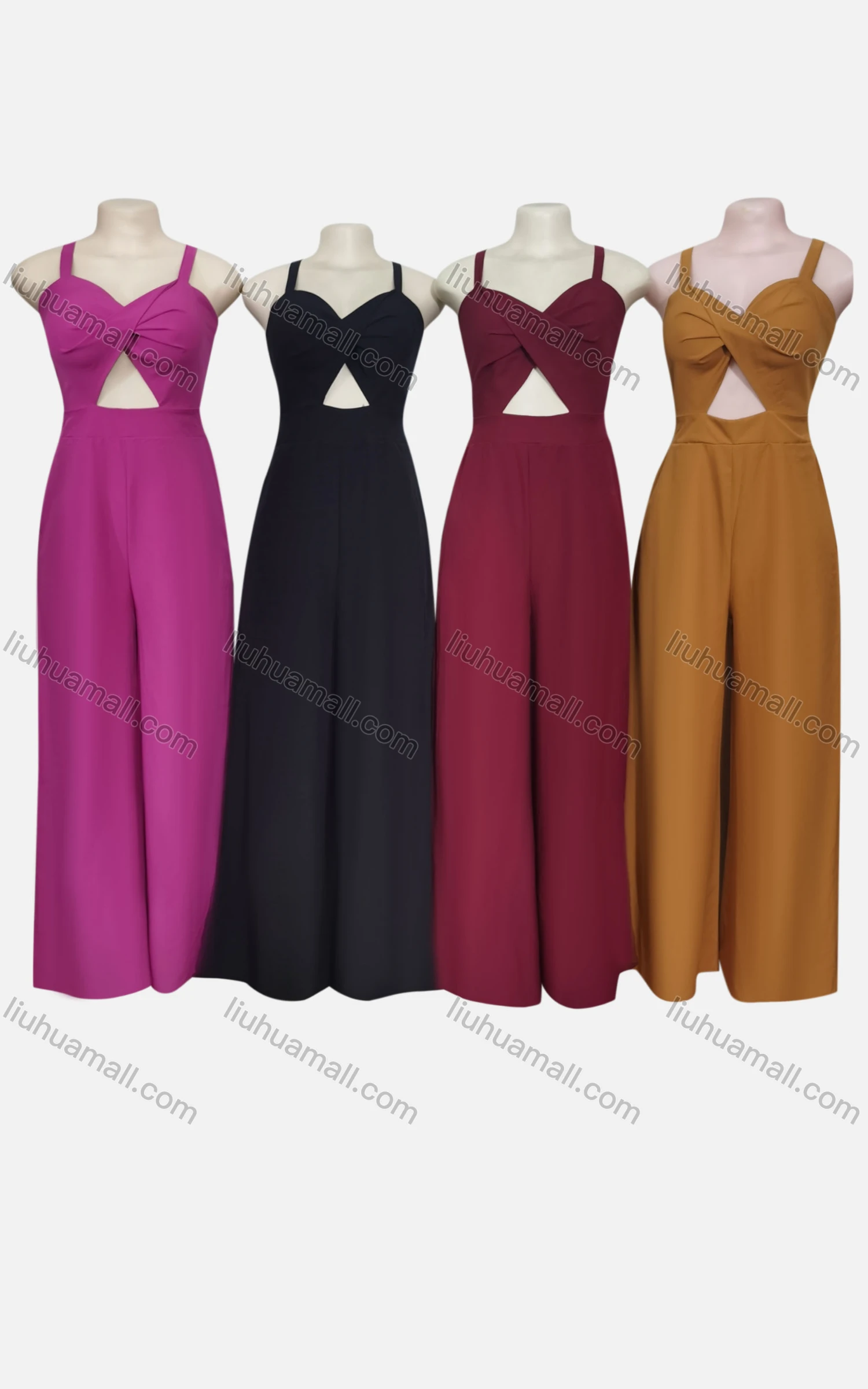 Wholesale Women's Sexy Plain Spaghetti Strap High Waist Twist Hollow Out Jumpsuit - Liuhuamall