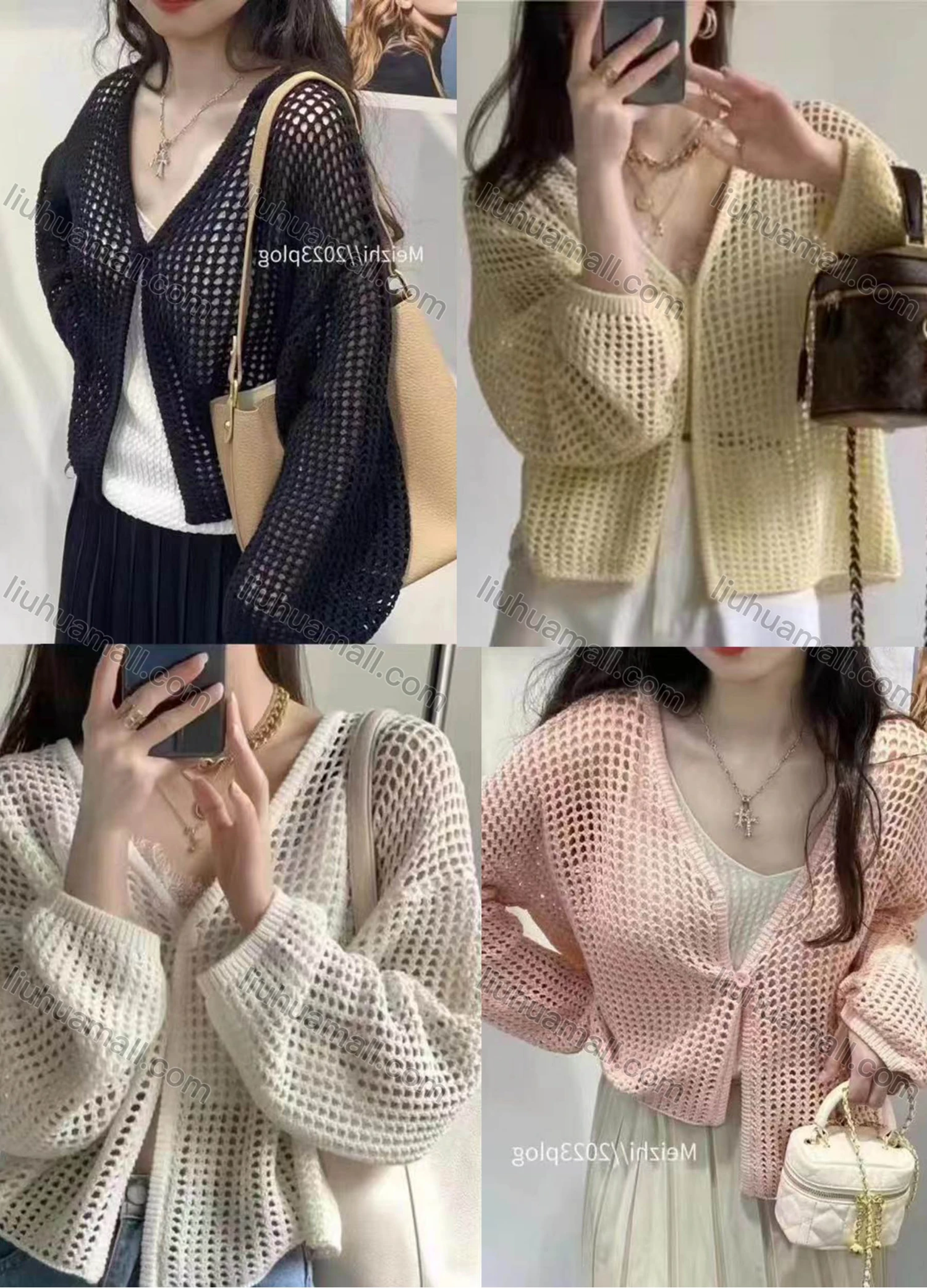 Wholesale Women's Casual V Neck One Button Mesh Cover Up Cardigan 030# - Liuhuamall