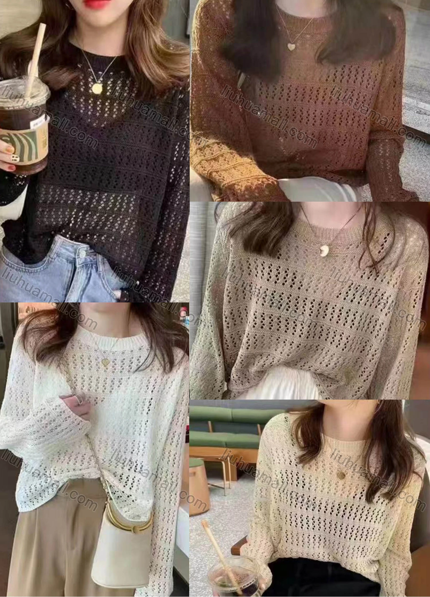 Wholesale Women's Casual Crew Neck Long Sleeve Mesh Cover Up Top 024# - Liuhuamall