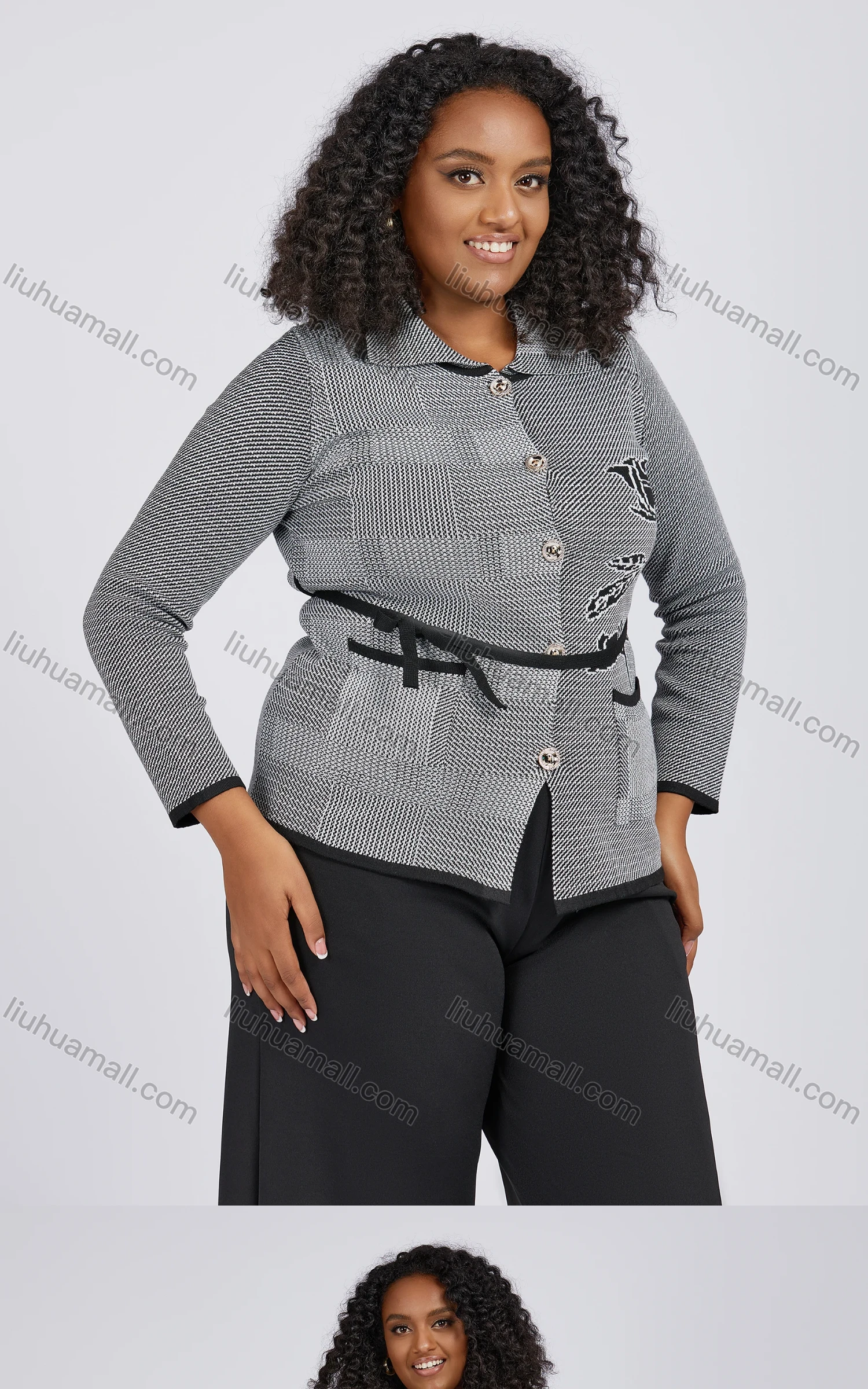 Wholesale Women's Casual Plus Size Button Down Patch Pockets Floral Knitted Jackets - Liuhuamall