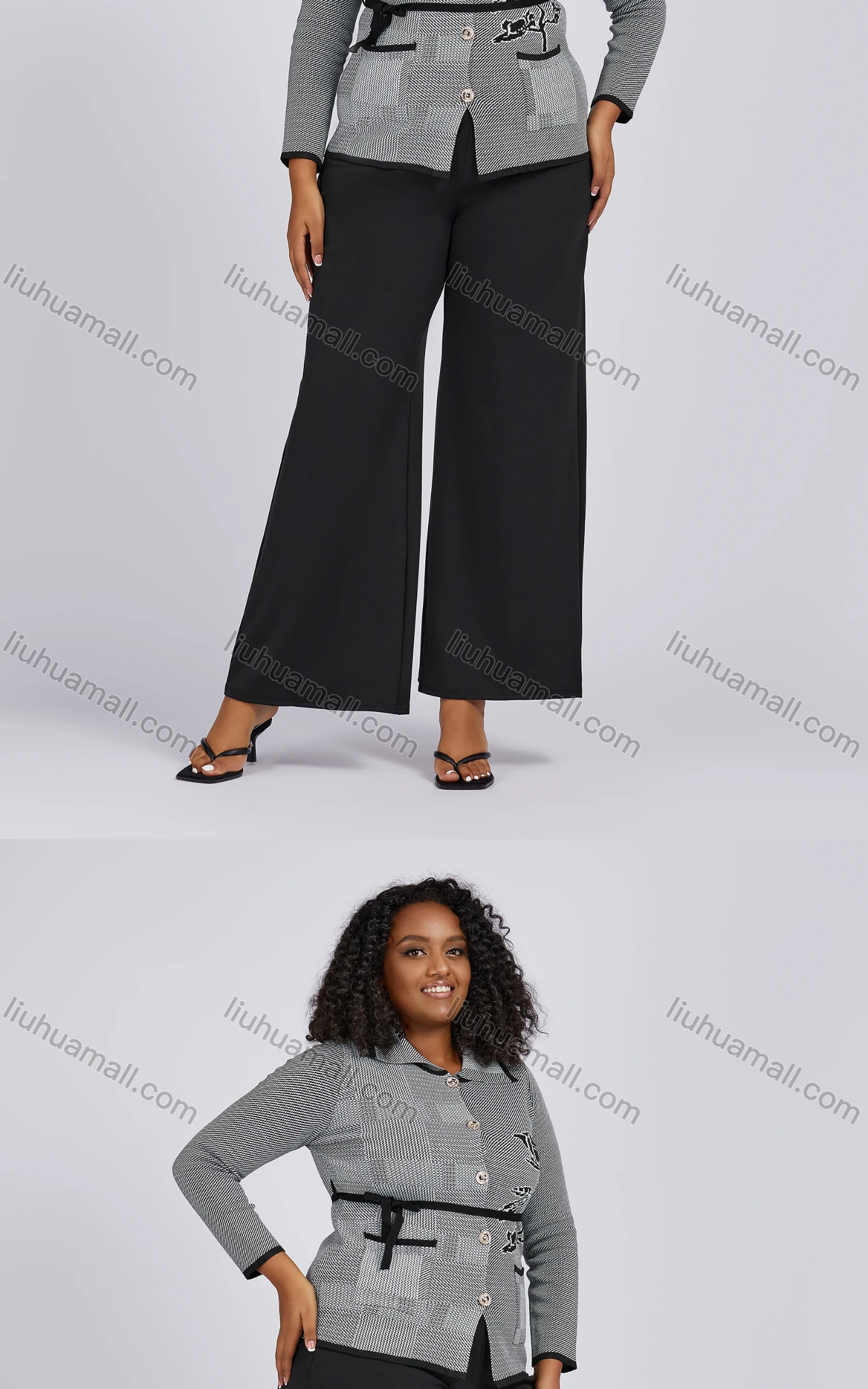 Wholesale Women's Casual Plus Size Button Down Patch Pockets Floral Knitted Jackets - Liuhuamall