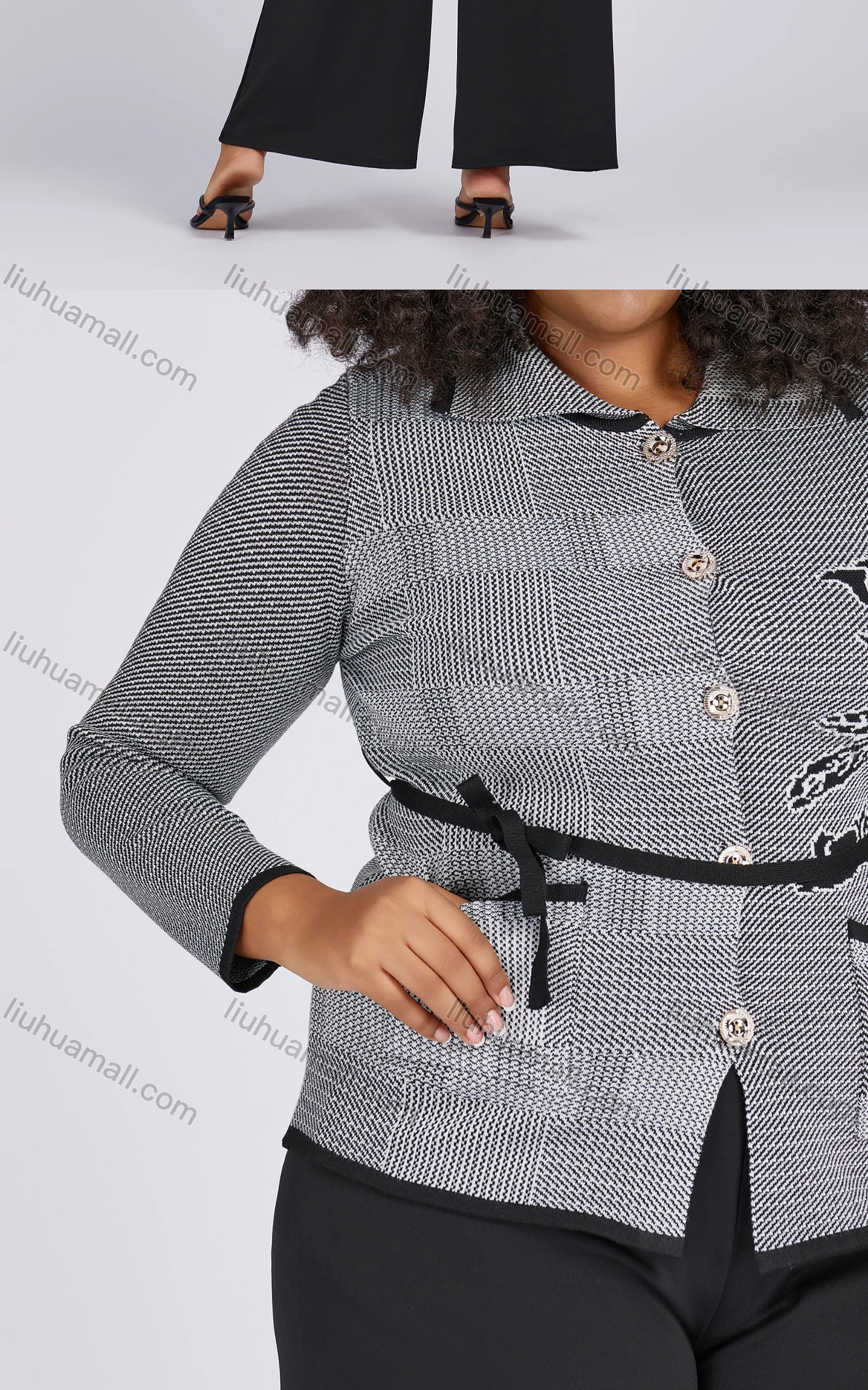 Wholesale Women's Casual Plus Size Button Down Patch Pockets Floral Knitted Jackets - Liuhuamall