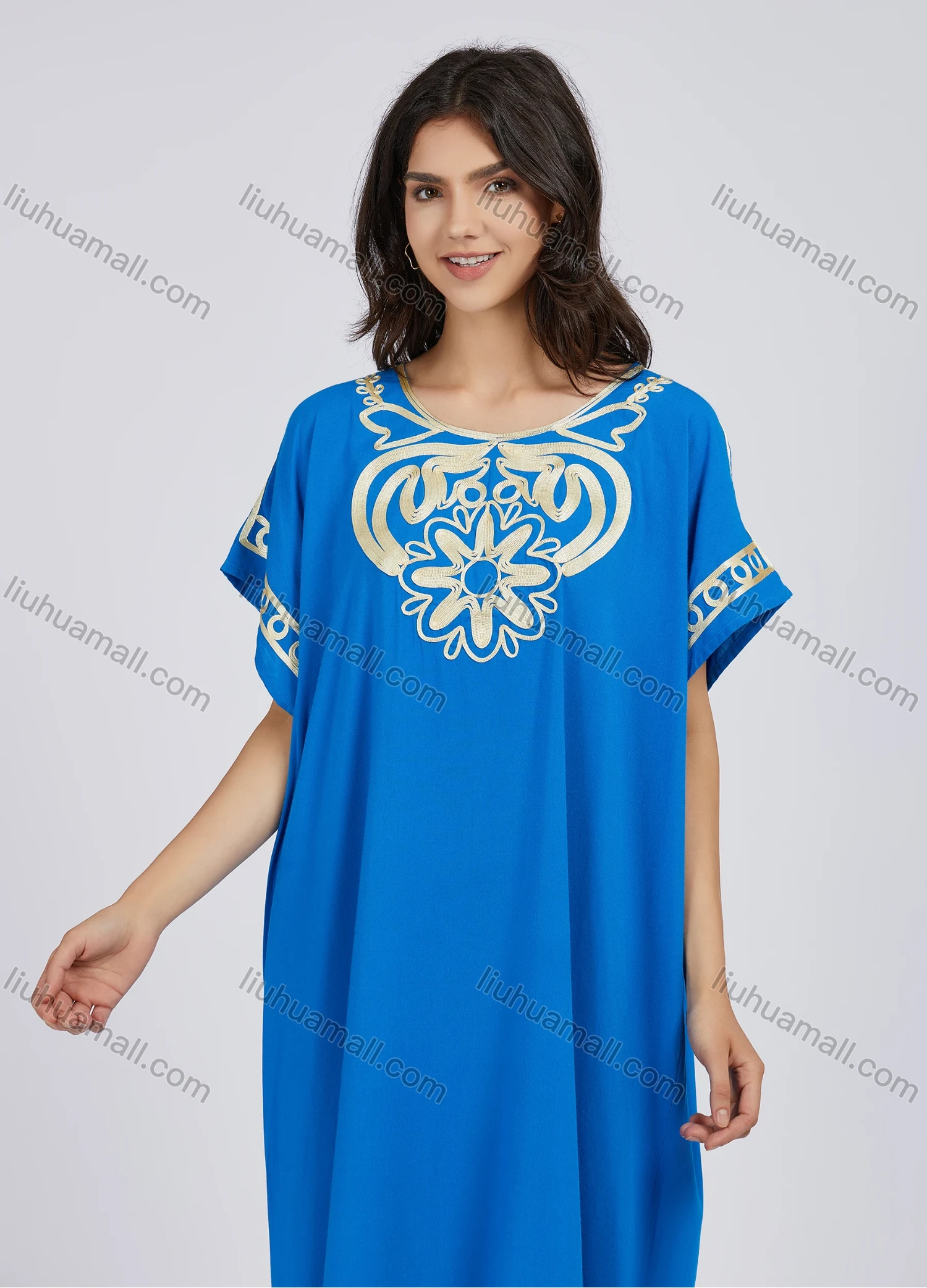 Wholesale Women's African Elegant Folk Art Print Short Sleeve Crew Neck Midi Dress LSHDXS-33# - Liuhuamall