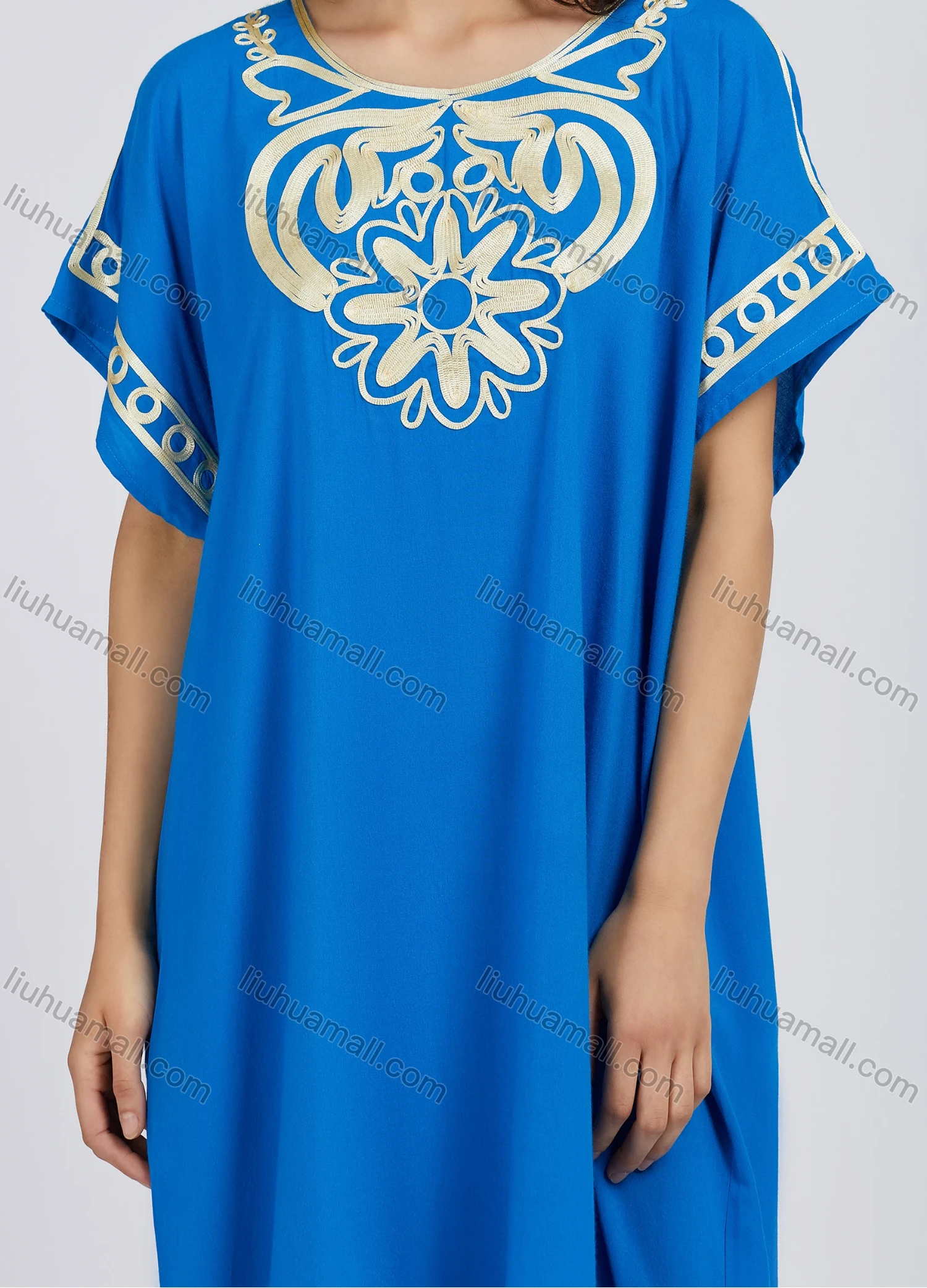 Wholesale Women's African Elegant Folk Art Print Short Sleeve Crew Neck Midi Dress LSHDXS-33# - Liuhuamall