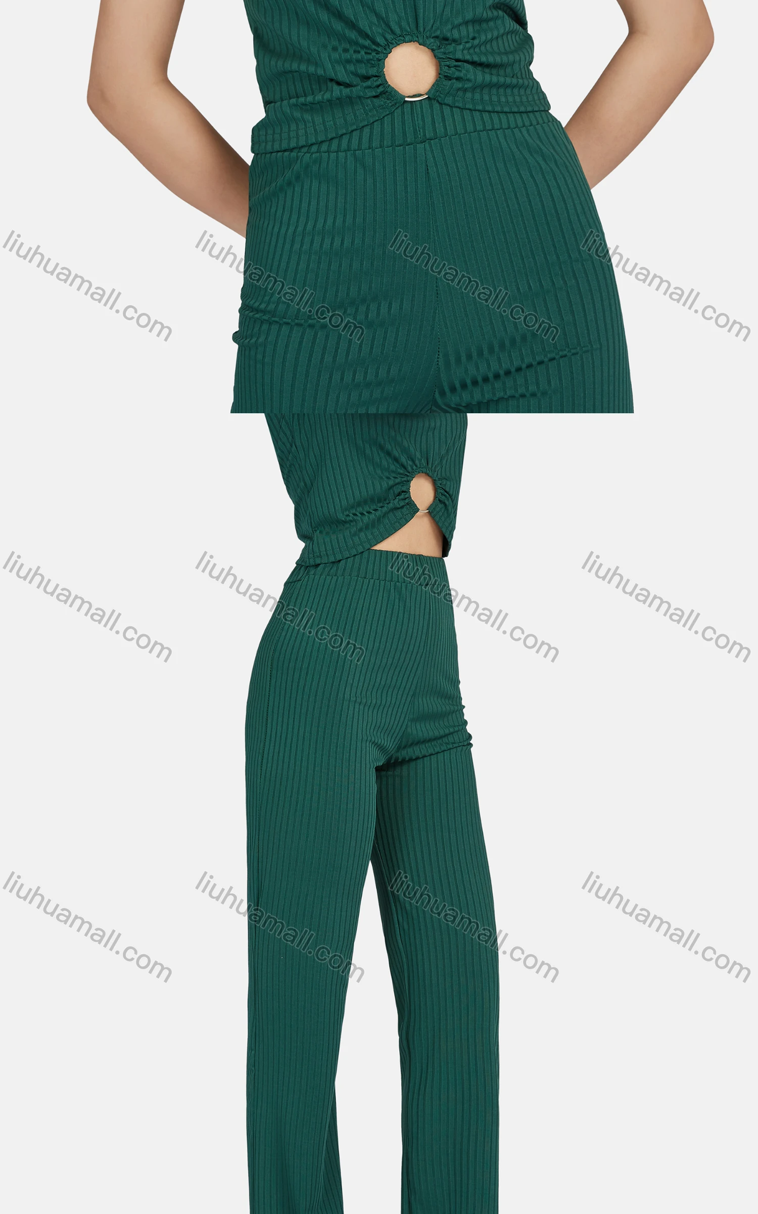 Wholesale Women's Casual Plain Short Sleeve Ribbed Hollow Out Top 2-Piece Set 6172# - Liuhuamall