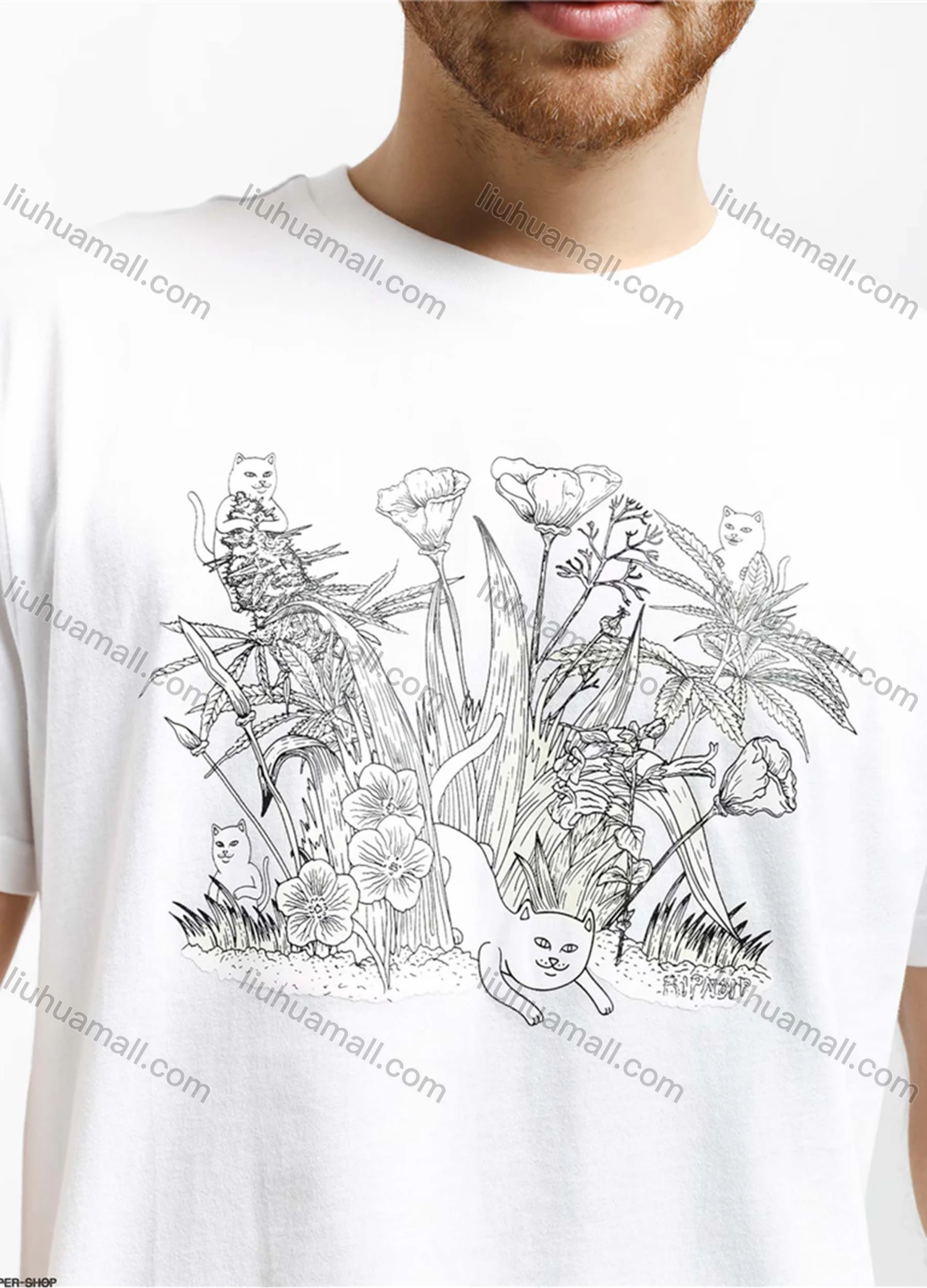 Wholesale Men's Round Neck Short Sleeve Floral Graphic T-Shirt 3549# - Liuhuamall