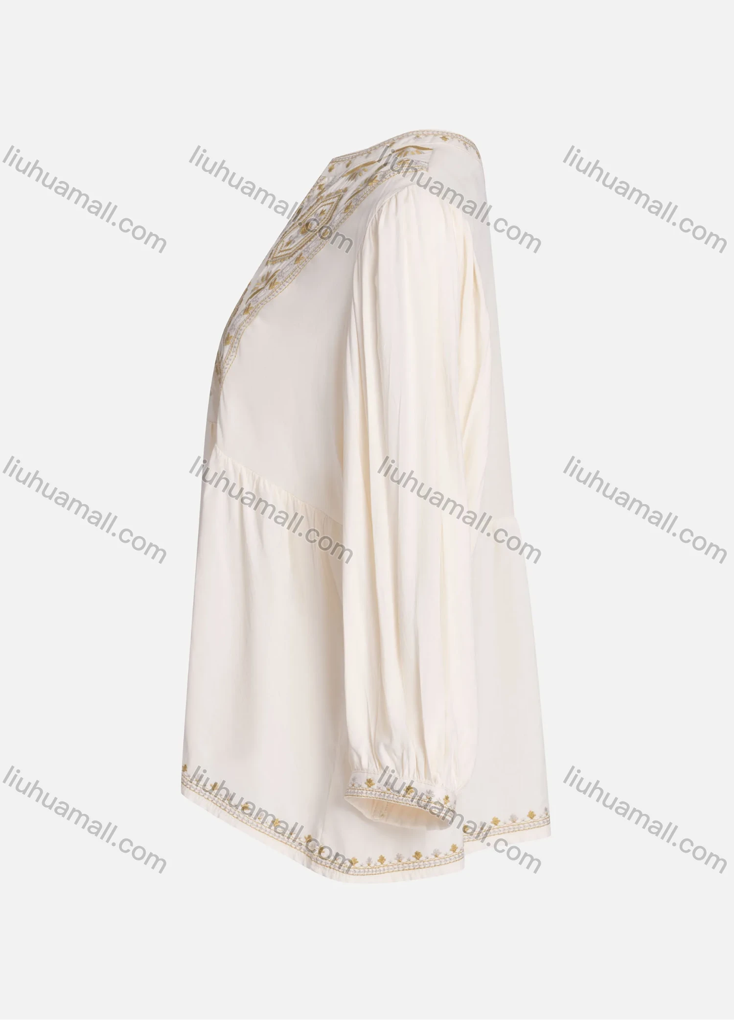 Wholesale Women's Casual Vintage Embroidery Notched Neck Long Sleeve Blouse - Liuhuamall