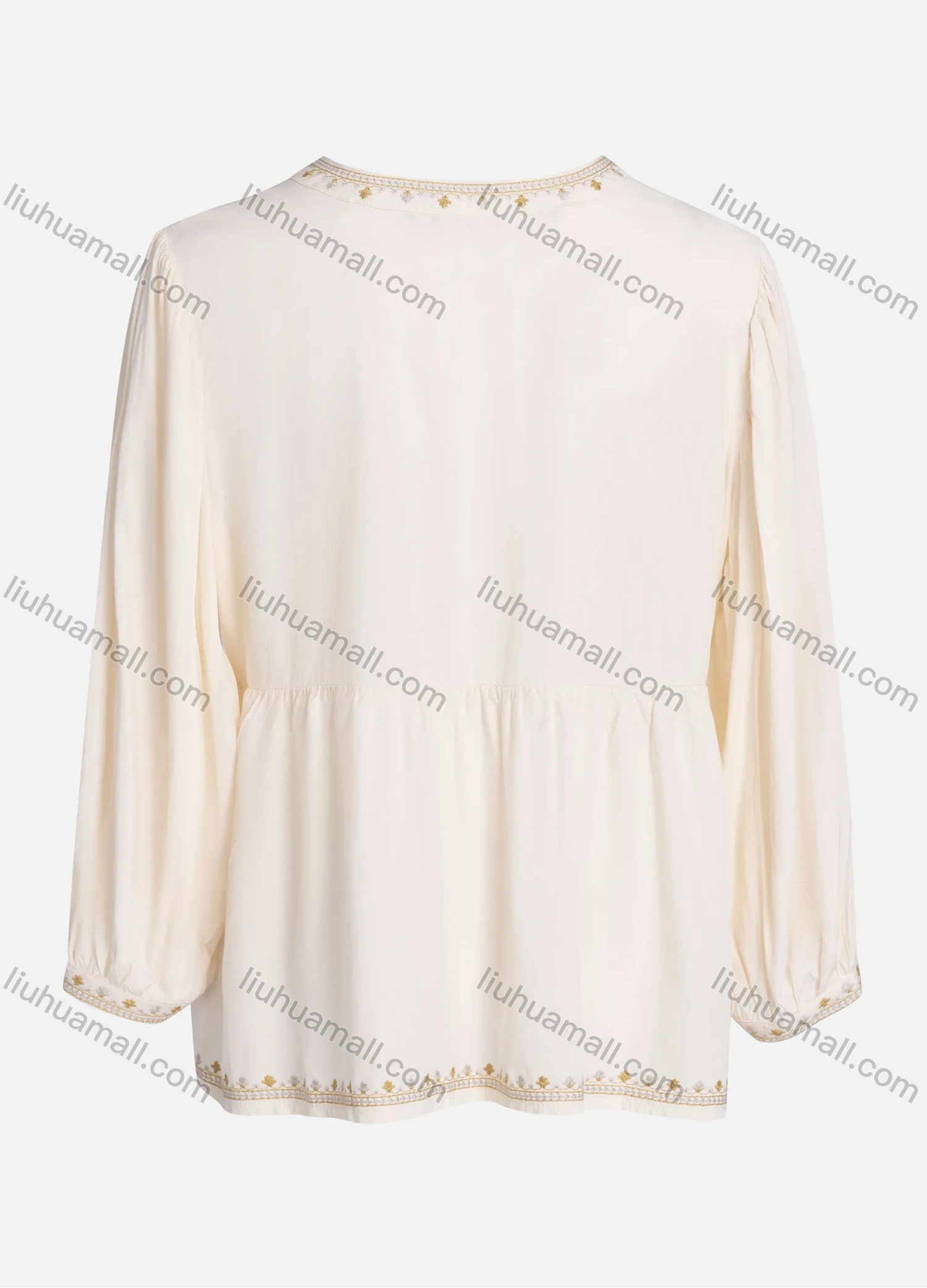 Wholesale Women's Casual Vintage Embroidery Notched Neck Long Sleeve Blouse - Liuhuamall