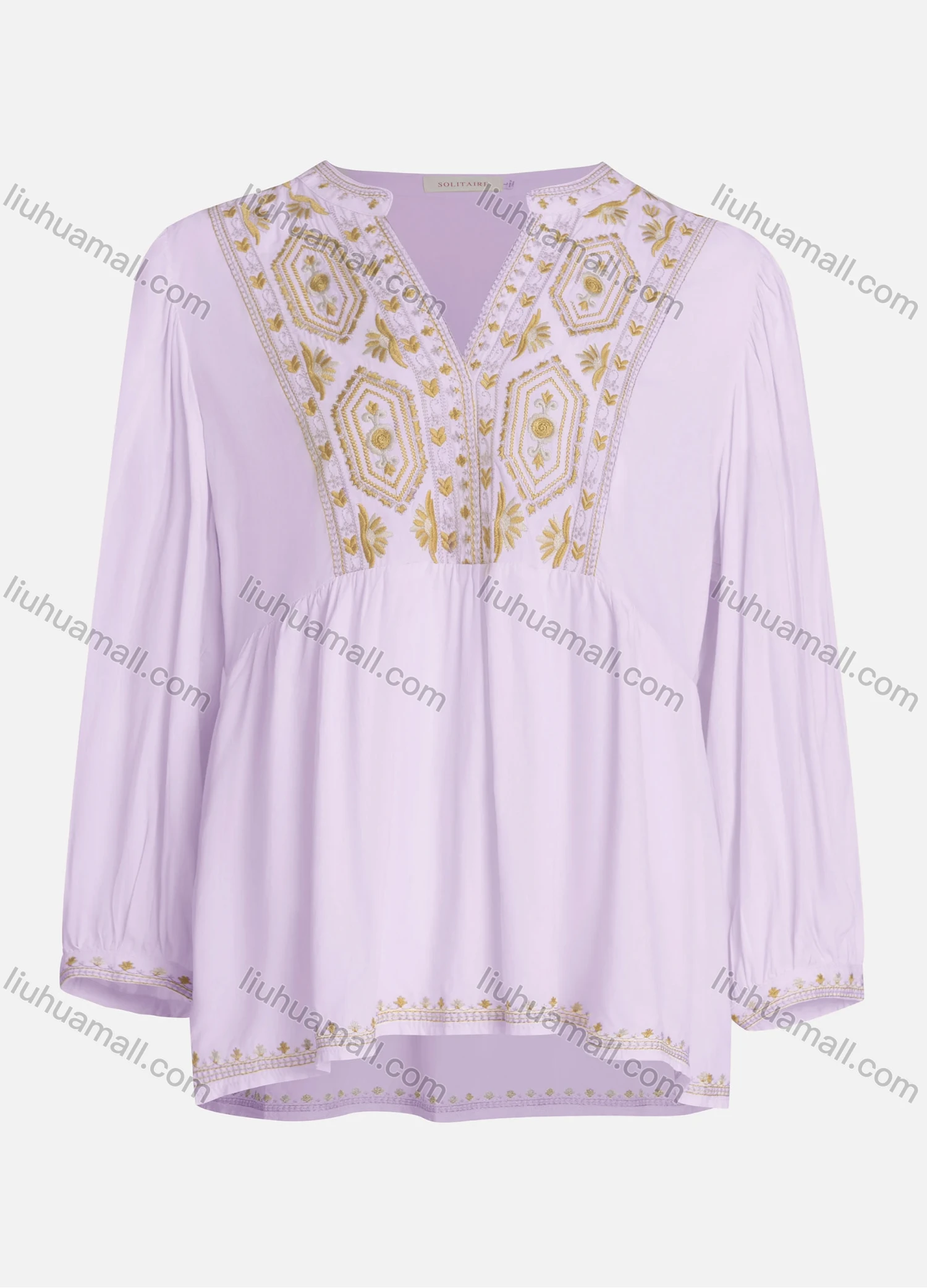 Wholesale Women's Casual Vintage Embroidery Notched Neck Long Sleeve Blouse - Liuhuamall