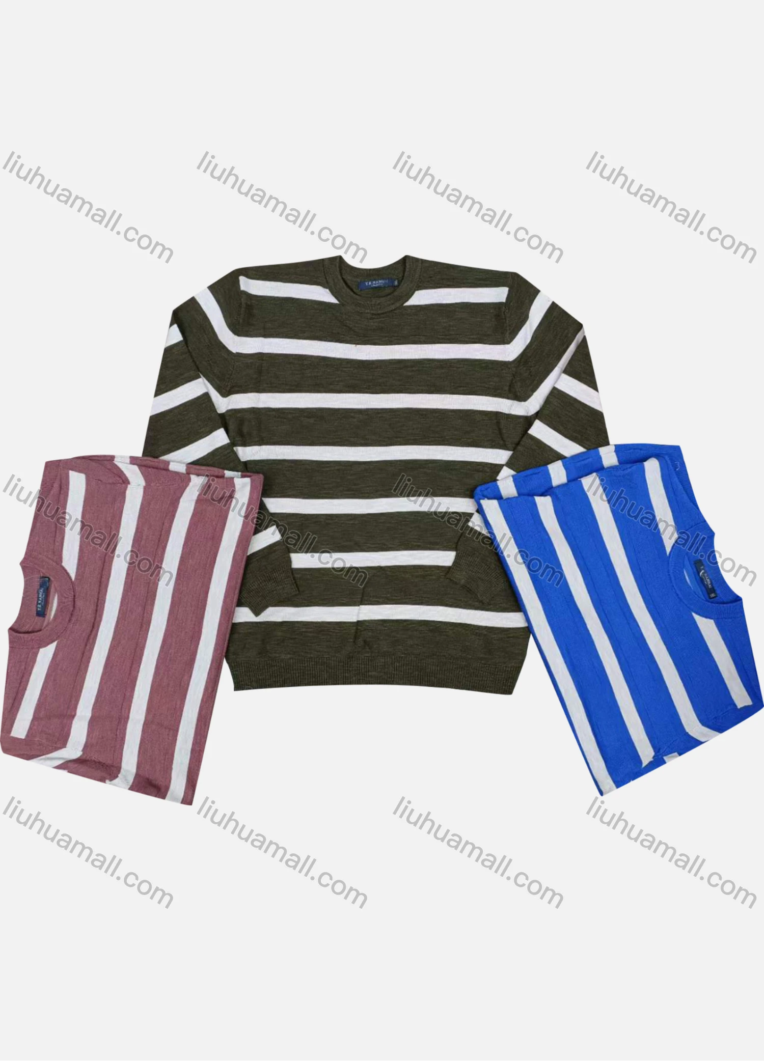 Wholesale Men's Casual Striped Round Neck Long Sleeve Sweater - Liuhuamall