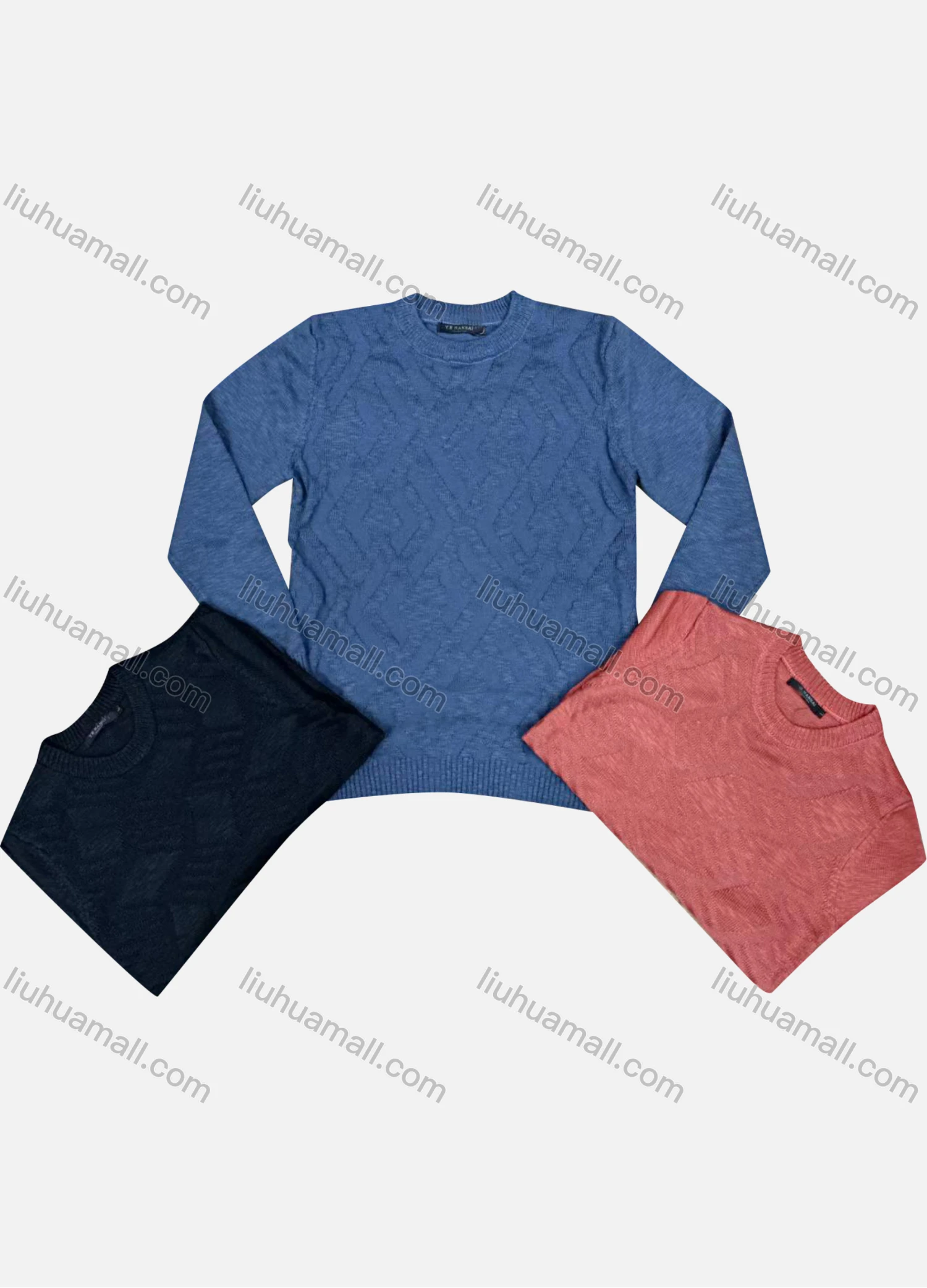 Wholesale Men's Casual Plain Round Neck Long Sleeve Sweater - Liuhuamall