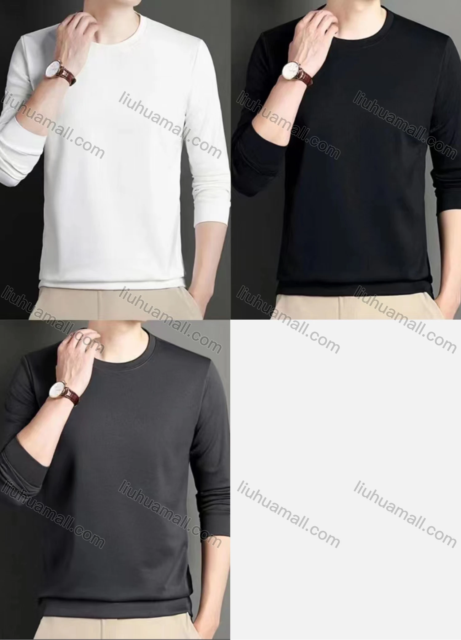 Wholesale Men's Casual Plain Round Neck Long Sleeve Tee A1001# - Liuhuamall
