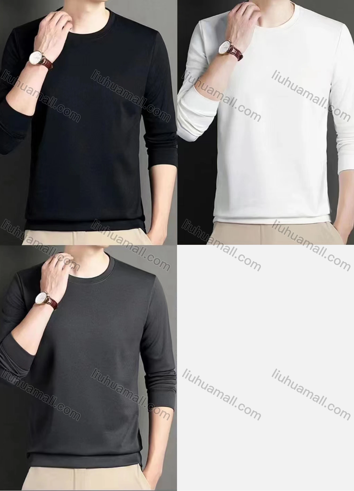 Wholesale Men's Casual Plain Round Neck Long Sleeve Tee A1006# - Liuhuamall