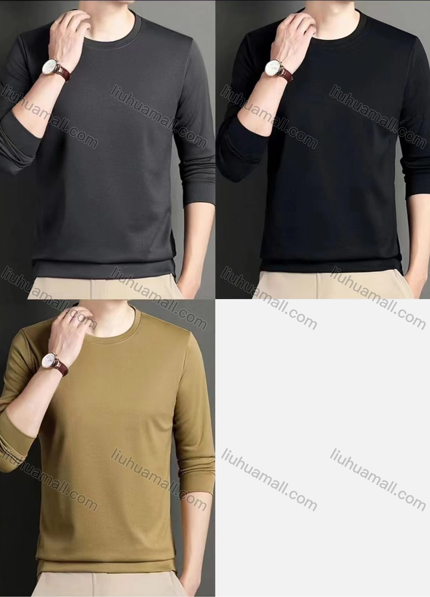 Wholesale Men's Casual Plain Round Neck Long Sleeve Tee A1008# - Liuhuamall