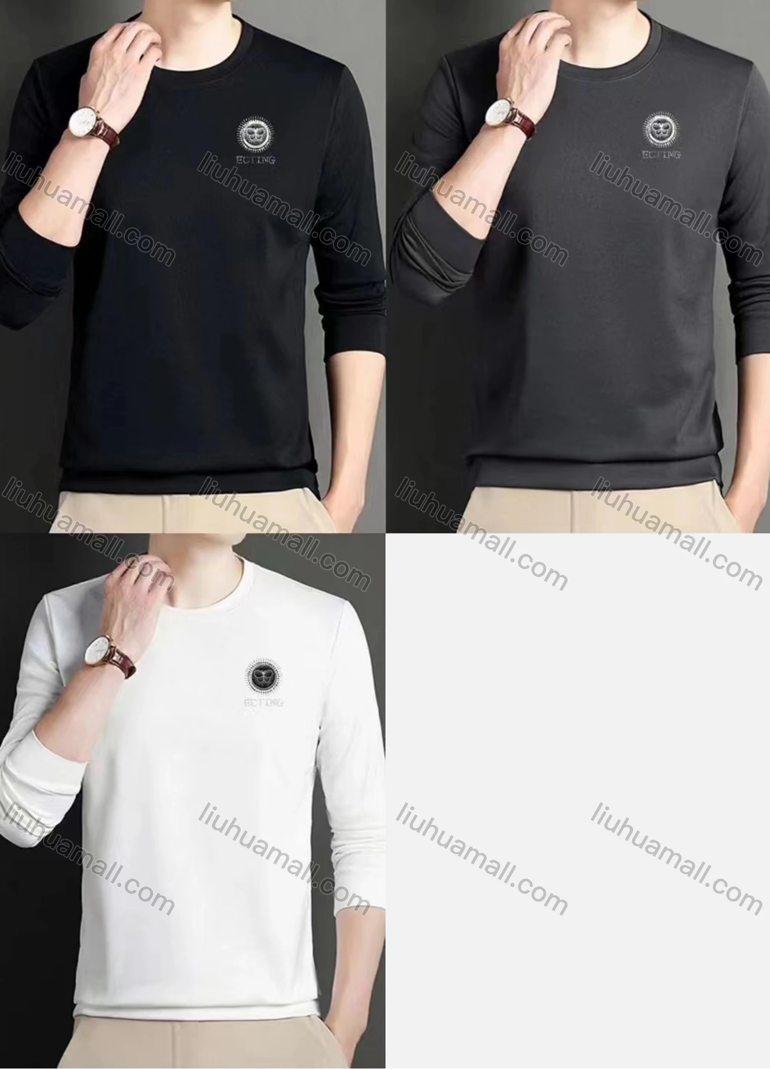 Wholesale Men's Casual Logo Round Neck Long Sleeve Tee A1015# - Liuhuamall