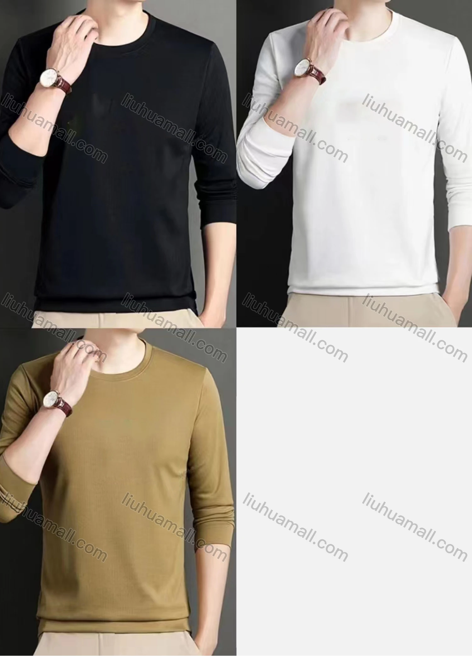 Wholesale Men's Casual Plain Round Neck Long Sleeve Tee A2002# - Liuhuamall