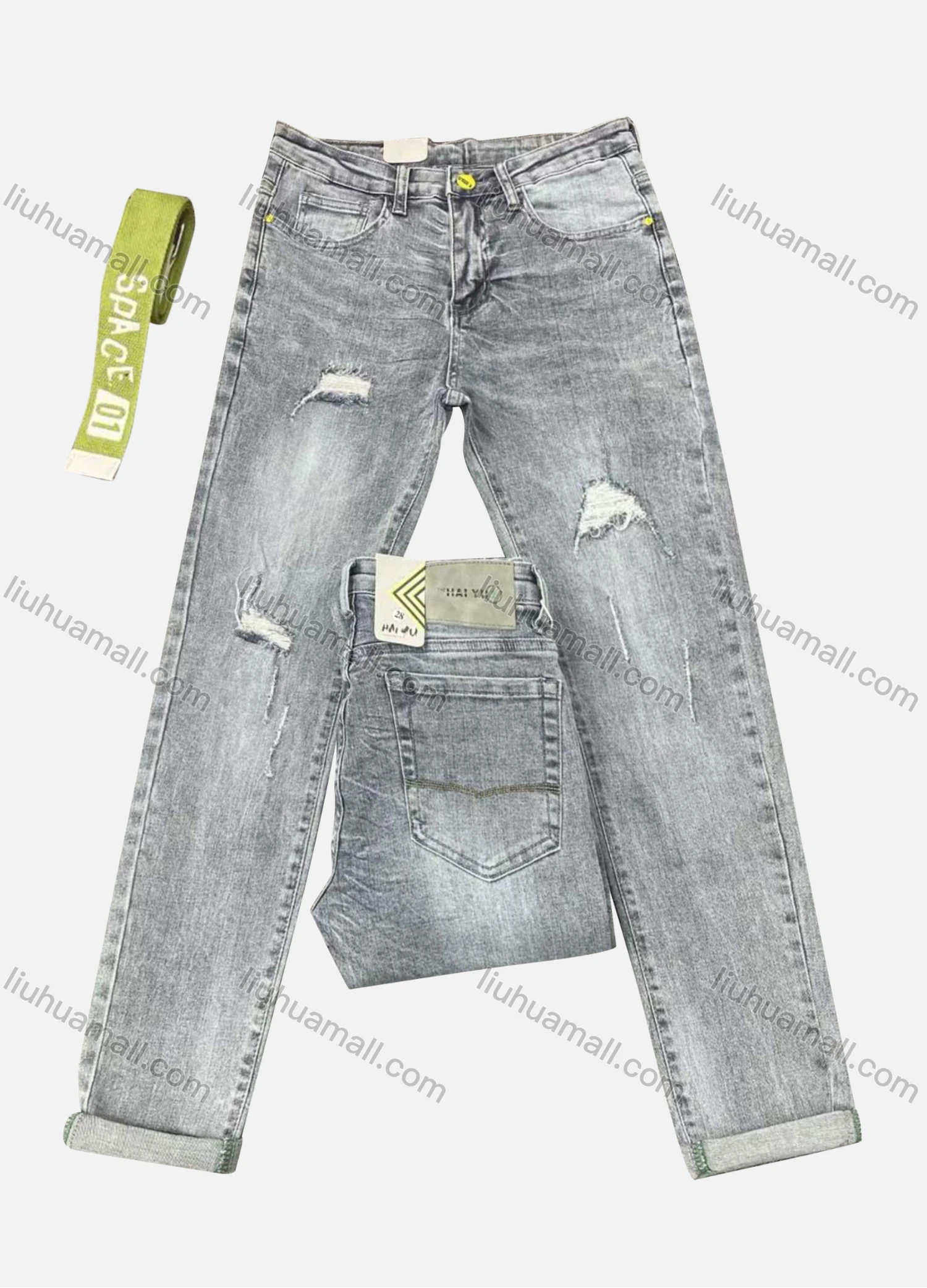 Wholesale Men's Casual Plain Distressed Ripped Ankle Length Straight Leg Jean 921# - Liuhuamall