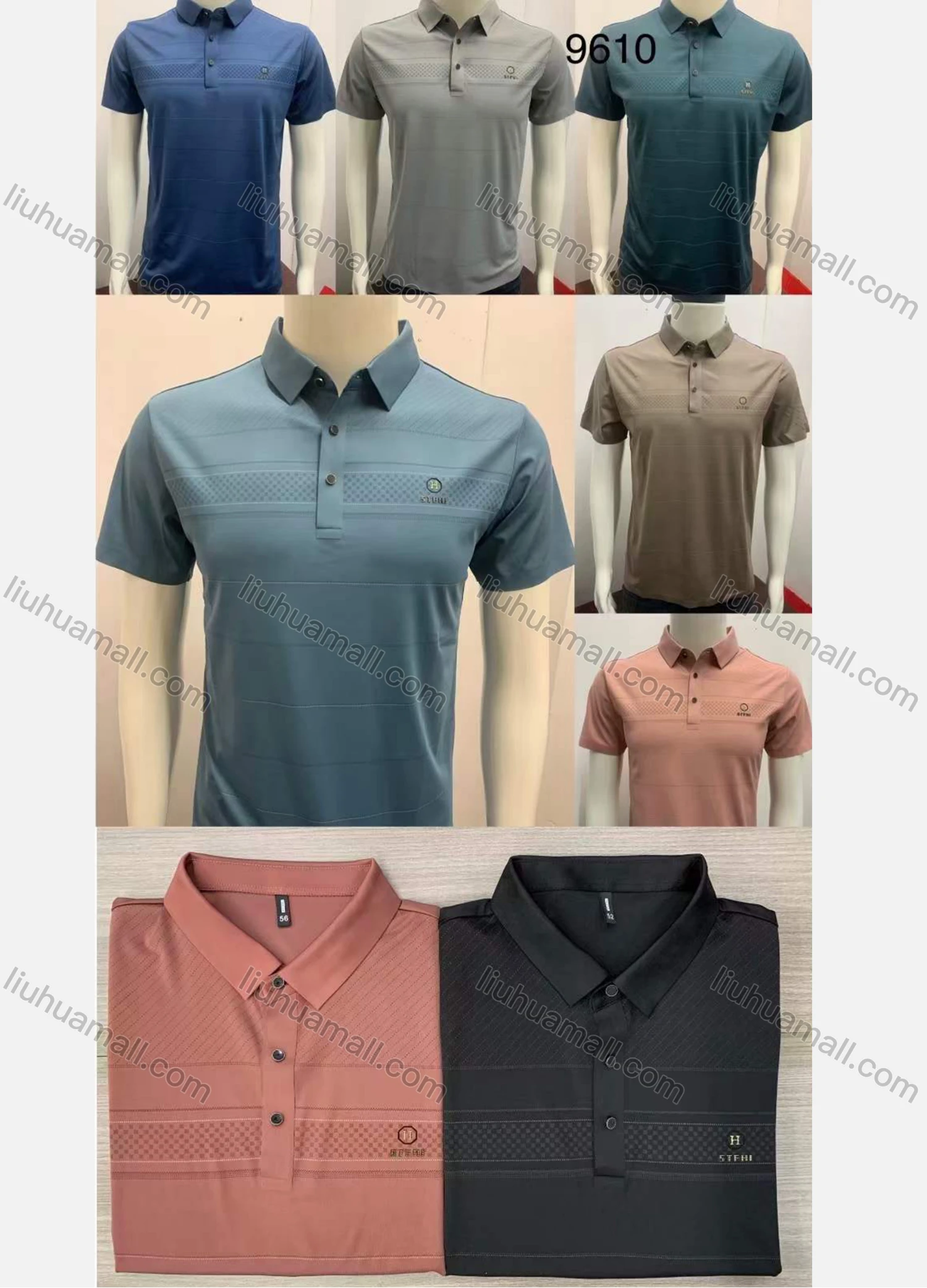 Wholesale Men's Casual Button Front Collared Short Sleeve Striped Polo Shirt 9610# - Liuhuamall
