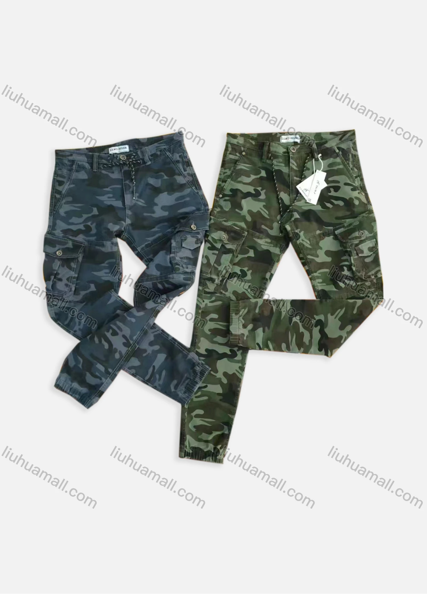 Wholesale Men's Casual Camo Multiple Pockets Drawstring Cargo Pants 1808# - Liuhuamall