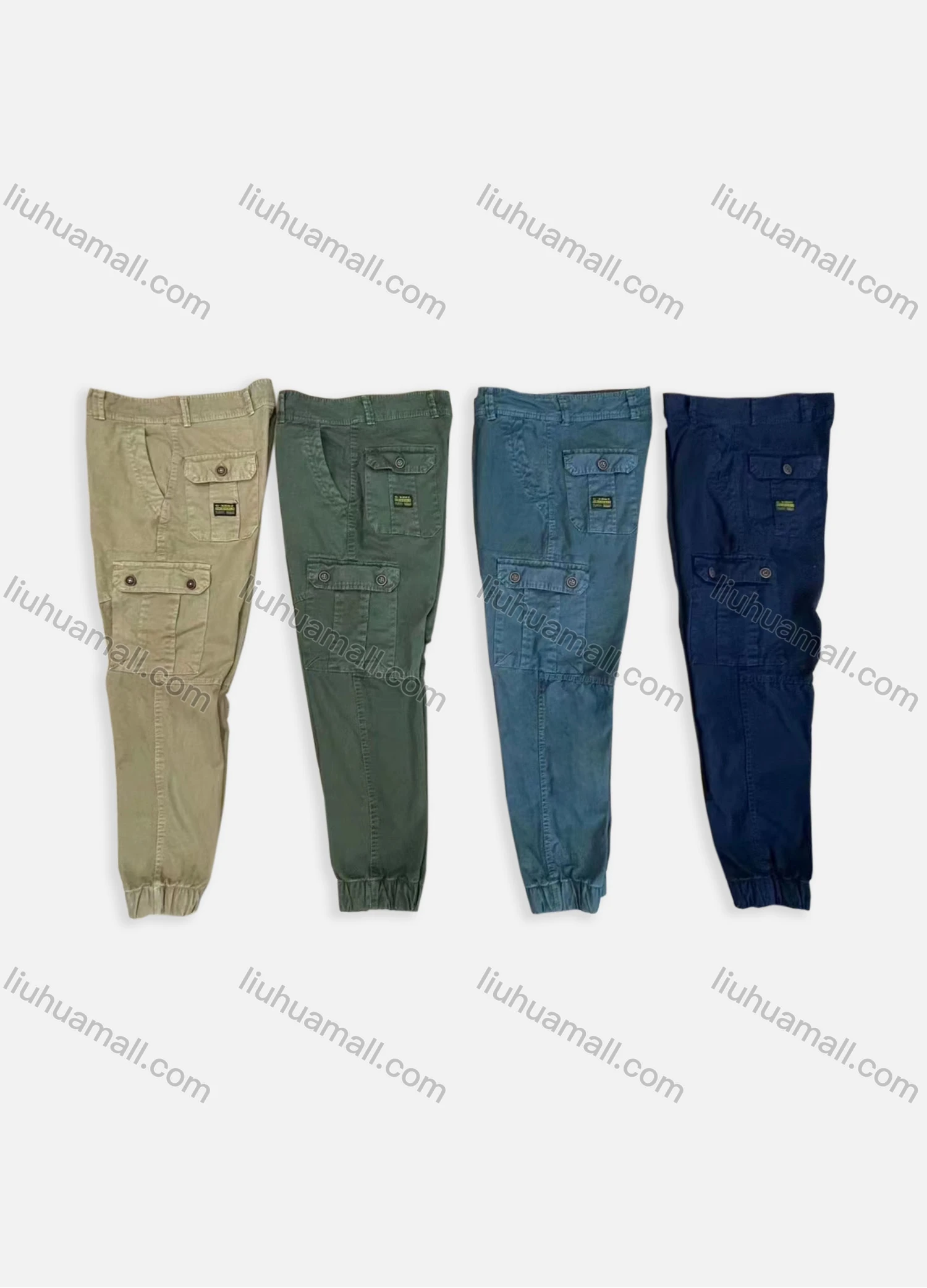 Wholesale Men's Casual Plain Multiple Pockets Elastic Waist Cargo Pants 7758# - Liuhuamall