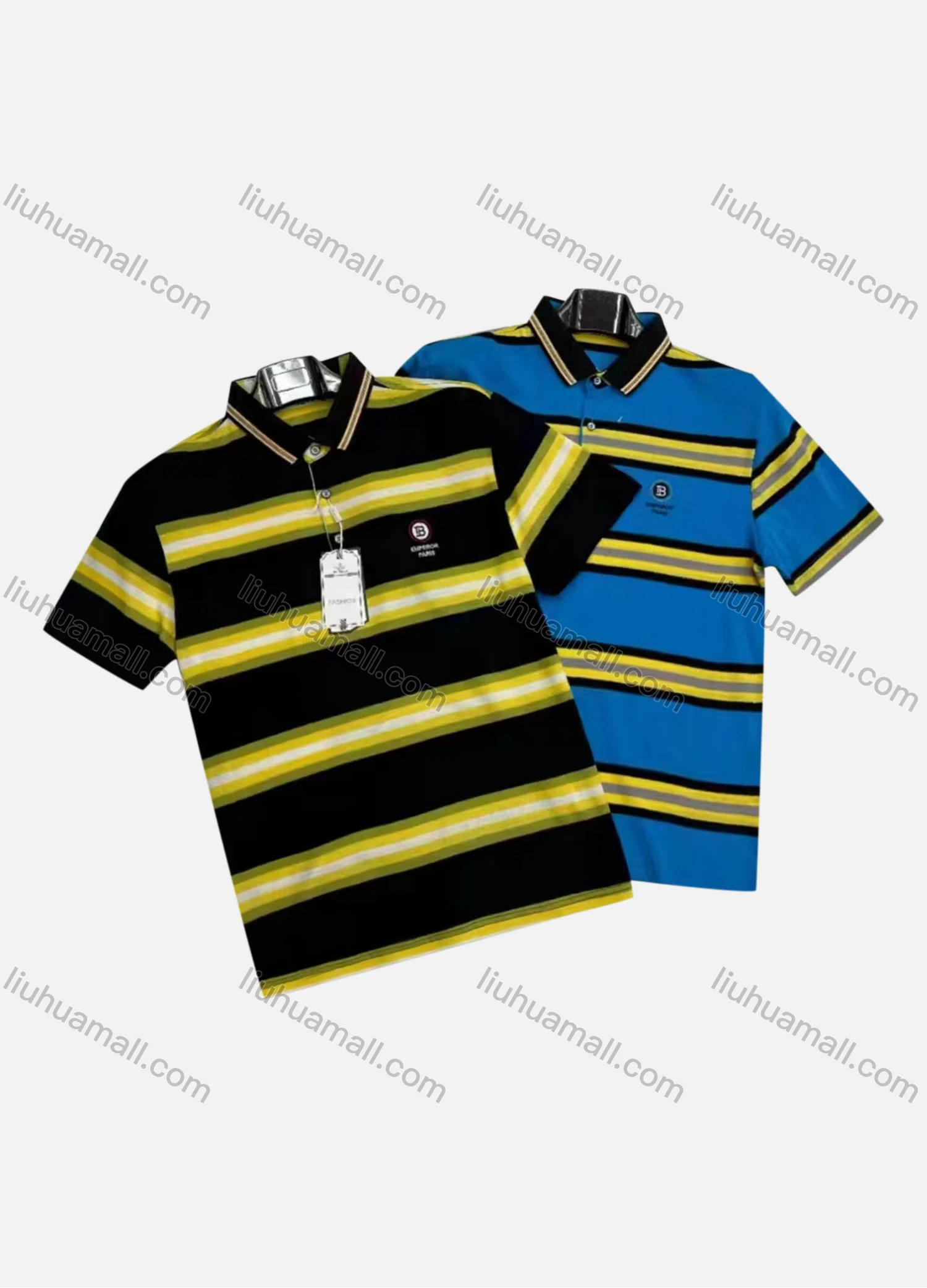 Wholesale Men's Casual Striped Short Sleeve Polo Shirt - Liuhuamall