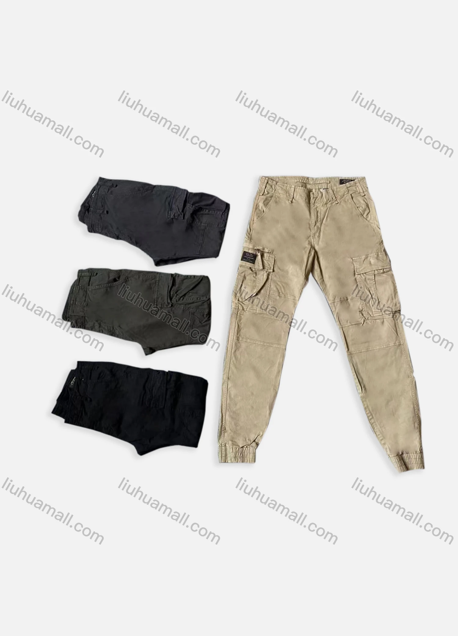 Wholesale Men's Casual Plain Multiple Pockets Button Closure Cargo Pants 8058# - Liuhuamall