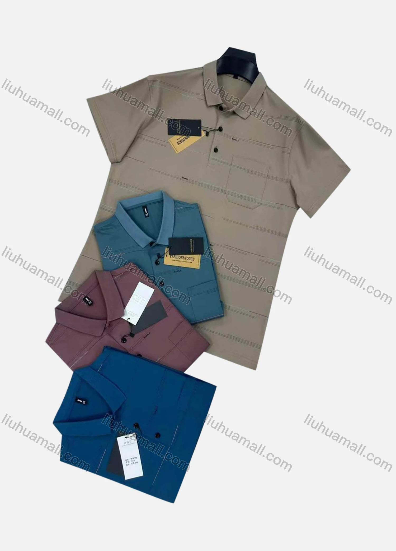 Wholesale Men's Casual Striped Short Sleeve Polo Shirt - Liuhuamall